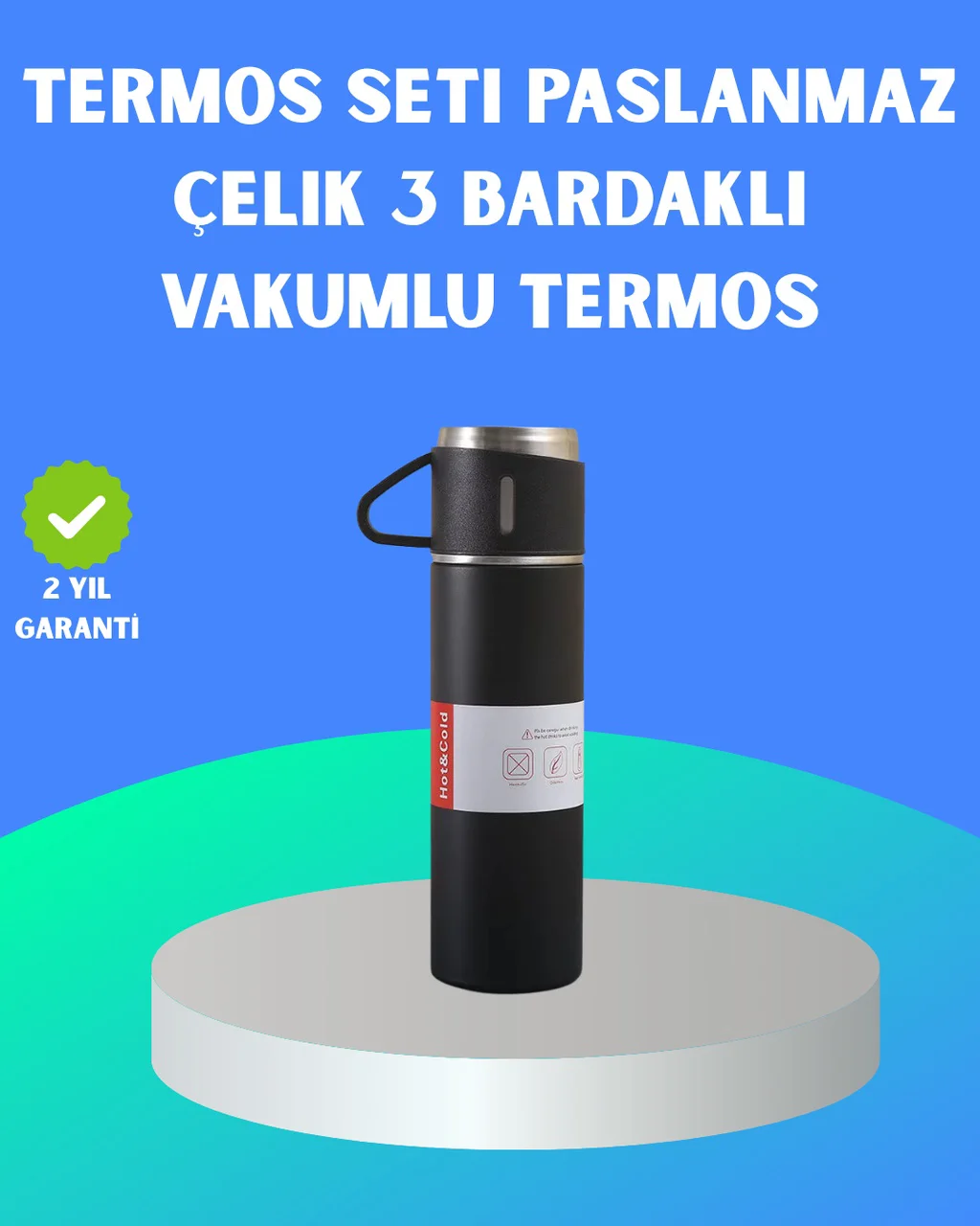304 Çelik Termos Seti 2 Bardaklı, 500 Ml, Uzun Süre Isı Koruma - Lisinya Diğer