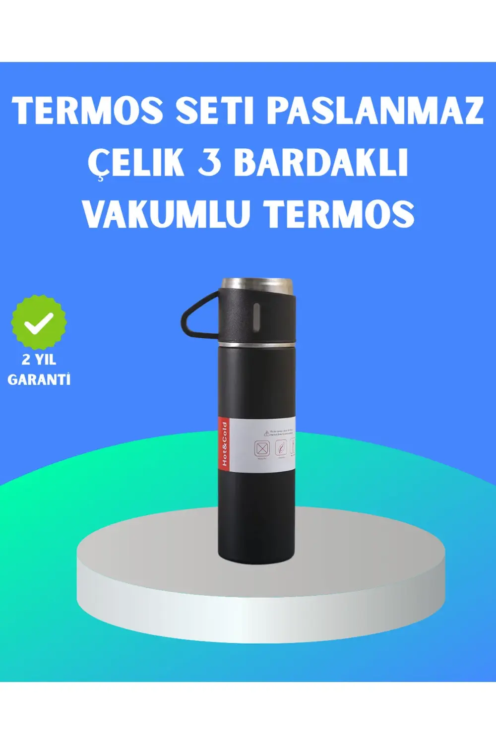 304 Çelik Termos Seti | 2 Bardaklı, 500 ml, Uzun Süre Isı Koruma