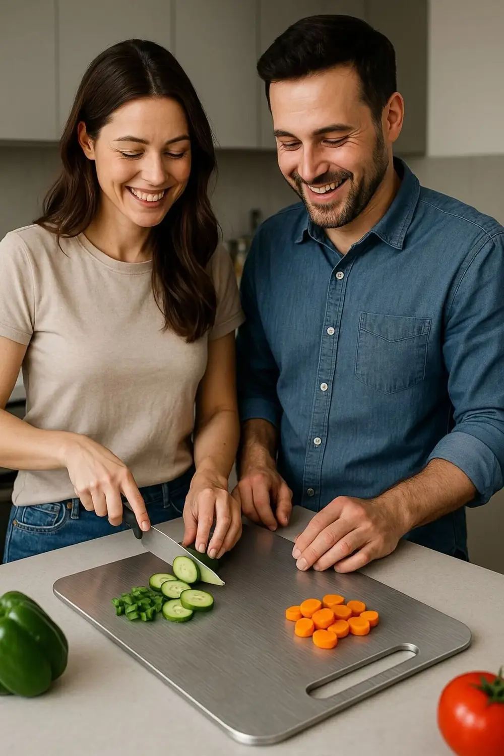 304 Kalite Paslanmaz Çelik Kesme Tahtası Bakteri Üretmeyen 34x23