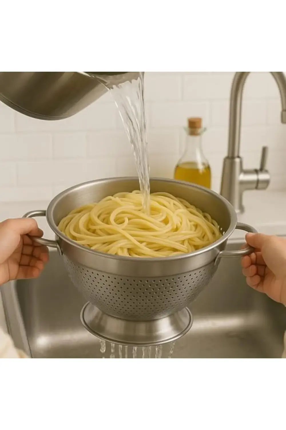 304 Paslanmaz Çelik Süzgeç - Kulplu Ayaklı Tasarım | Makarna, Seb