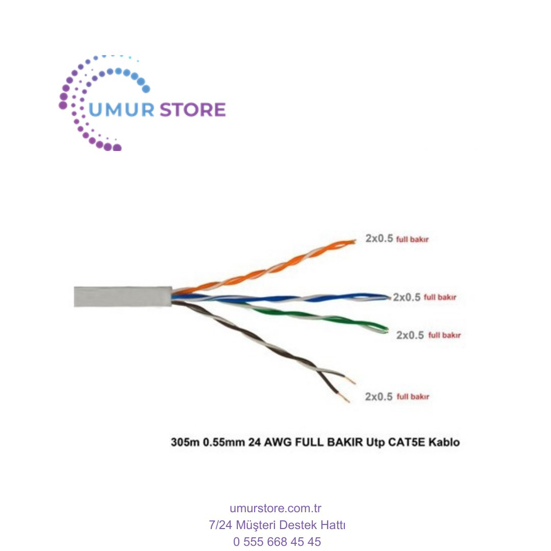305M 0.5Mm 24 Awg Full Bakır Utp Cat5e Kablo