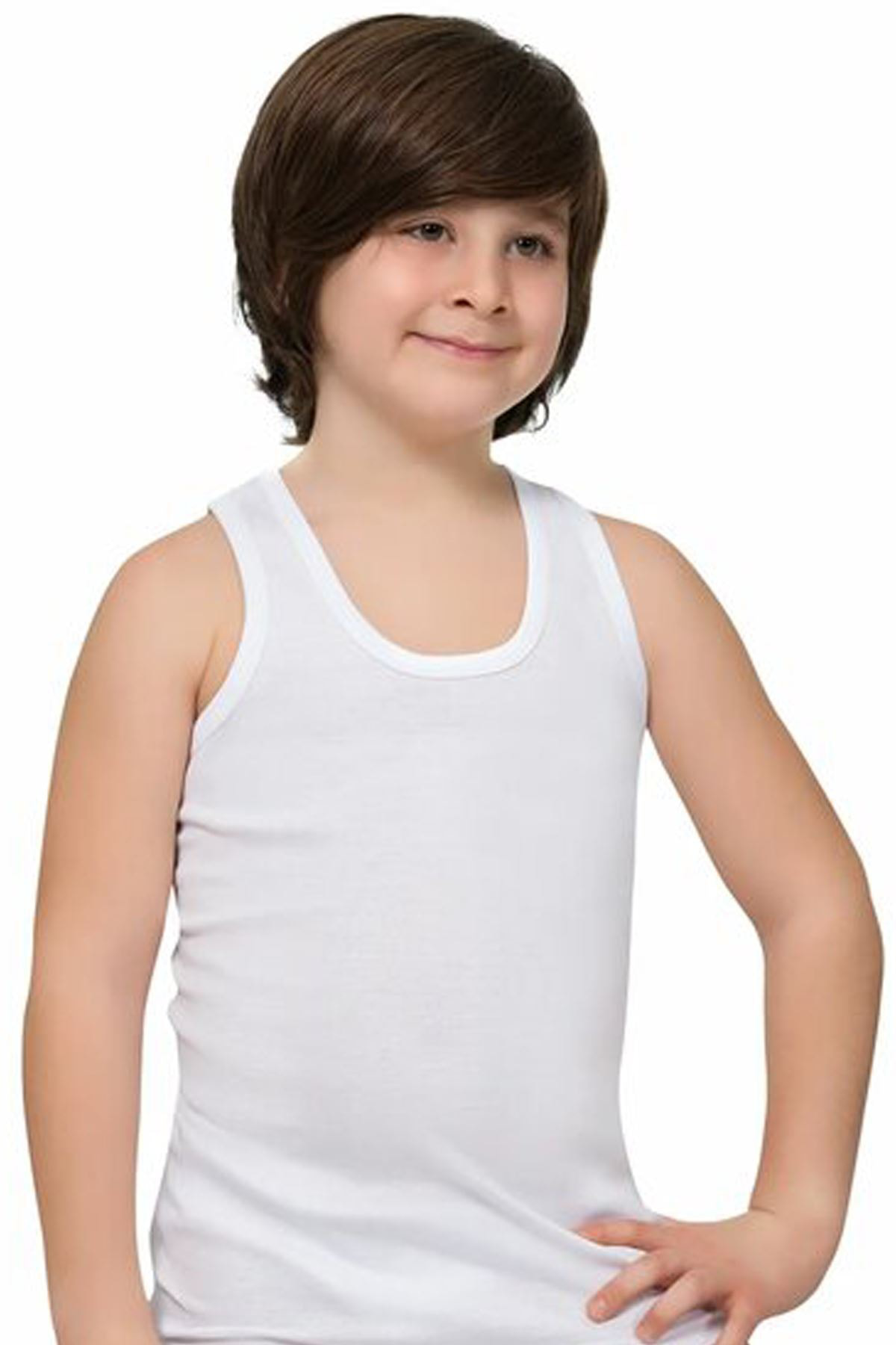 307 Tam Pamuklu Erkek Çocuk Ribana Atlet Beyaz