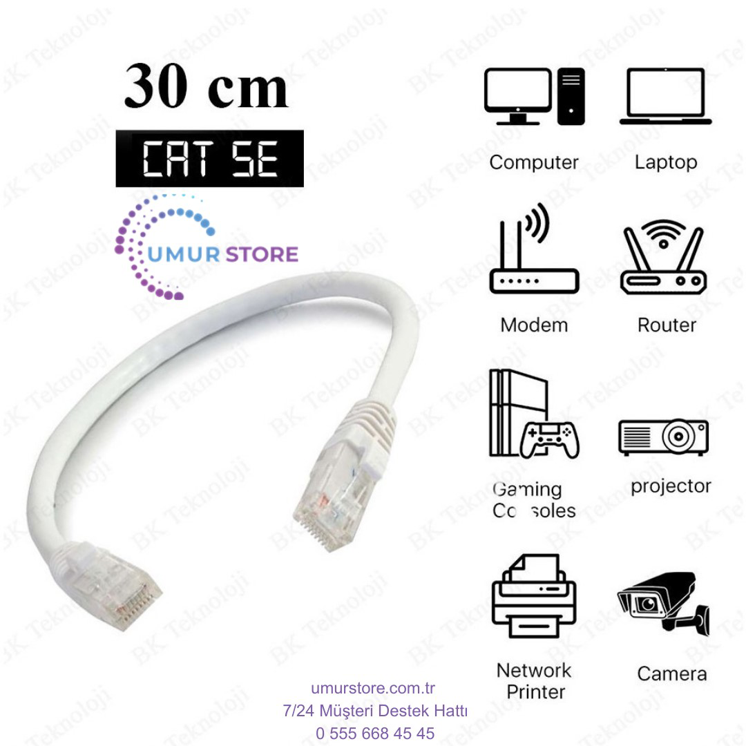 30CM Kısa CAT5E Fabrikasyon Ethernet Lan Ağ Network Patch Kablo