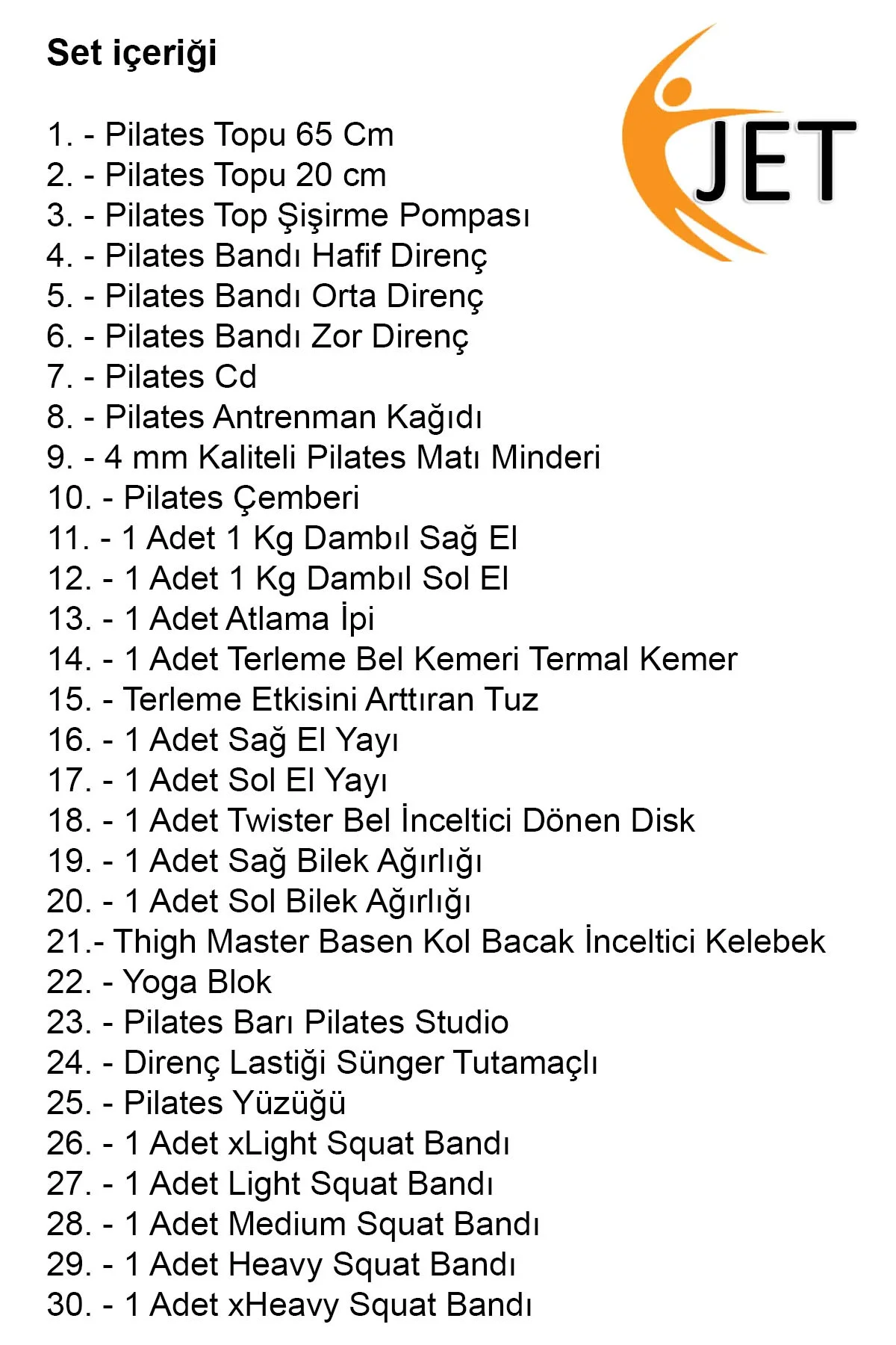 30'lu Pilates Seti Farklı Direnç Bantları İçeren Squat Seti Pilat