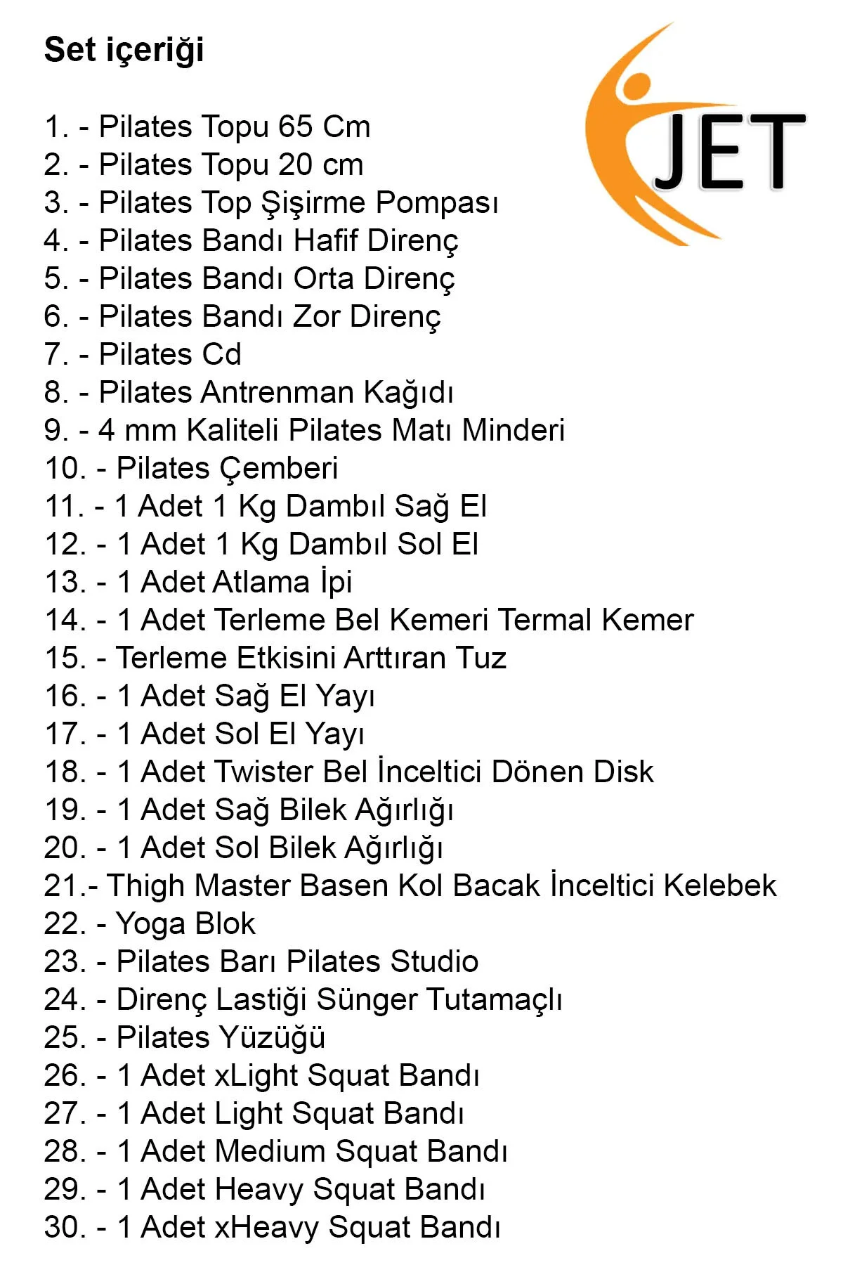 30'lu Pilates Seti Farklı Direnç Bantları İçeren Squat Seti Pilat
