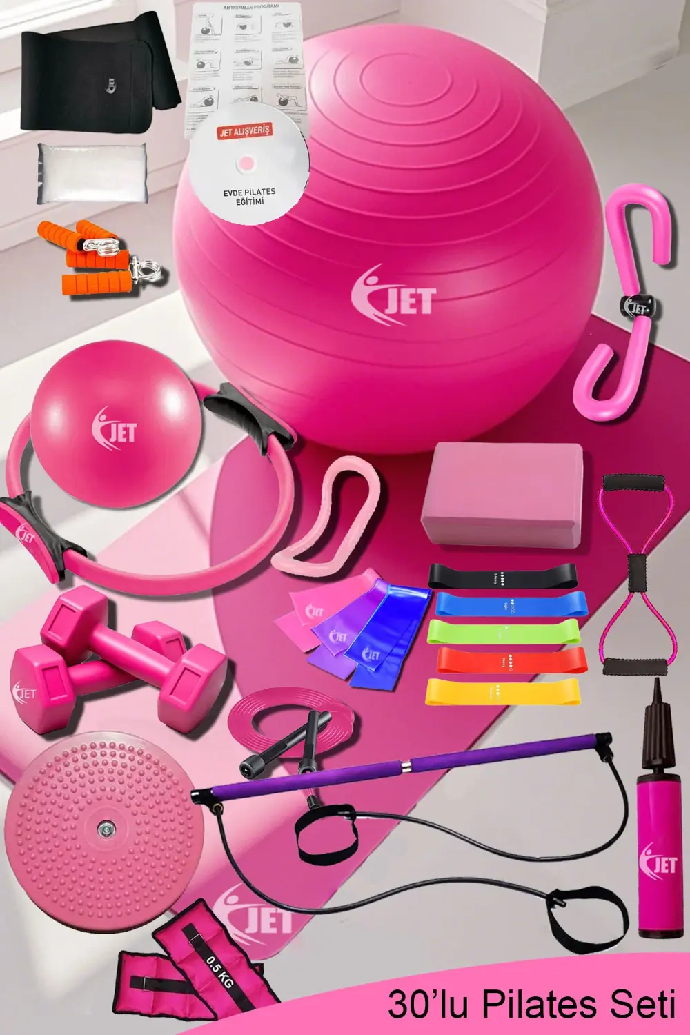 30'lu Pilates Seti Farklı Direnç Bantları İçeren Squat Seti Pilat