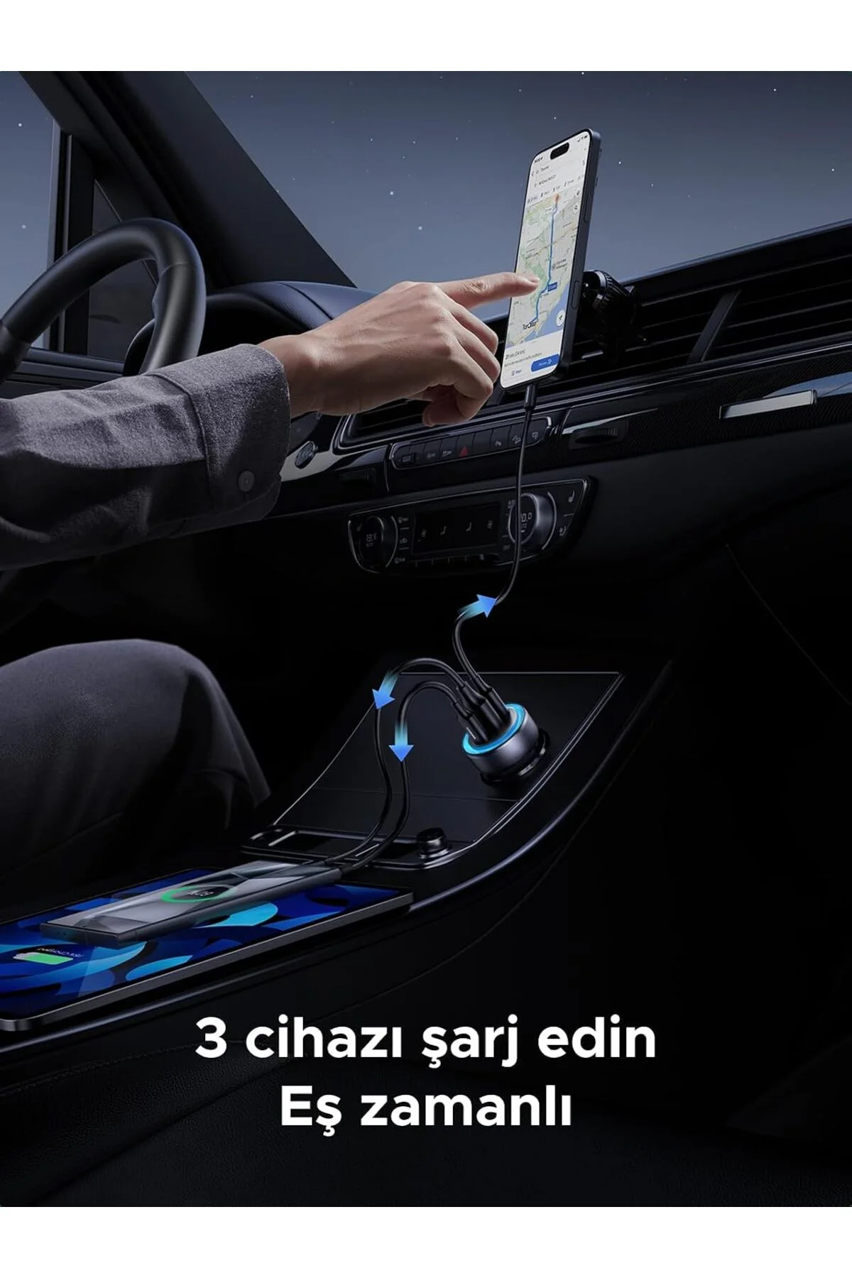 30W 3 Portlu Araç İçi Şarj Cihazı Çakmaklık Adaptörü, 45843 30W 3 Portlu Araç İçi Şarj Cihazı Çakmaklık Adaptörü, 45843 - Görsel 5