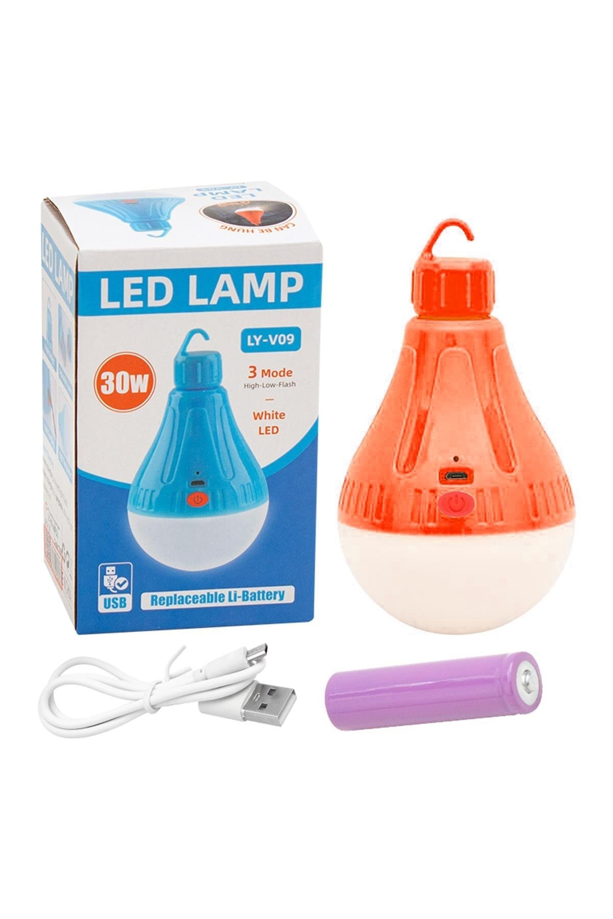 30w Micro Usb Girişli Askılı Şarjlı Ampul