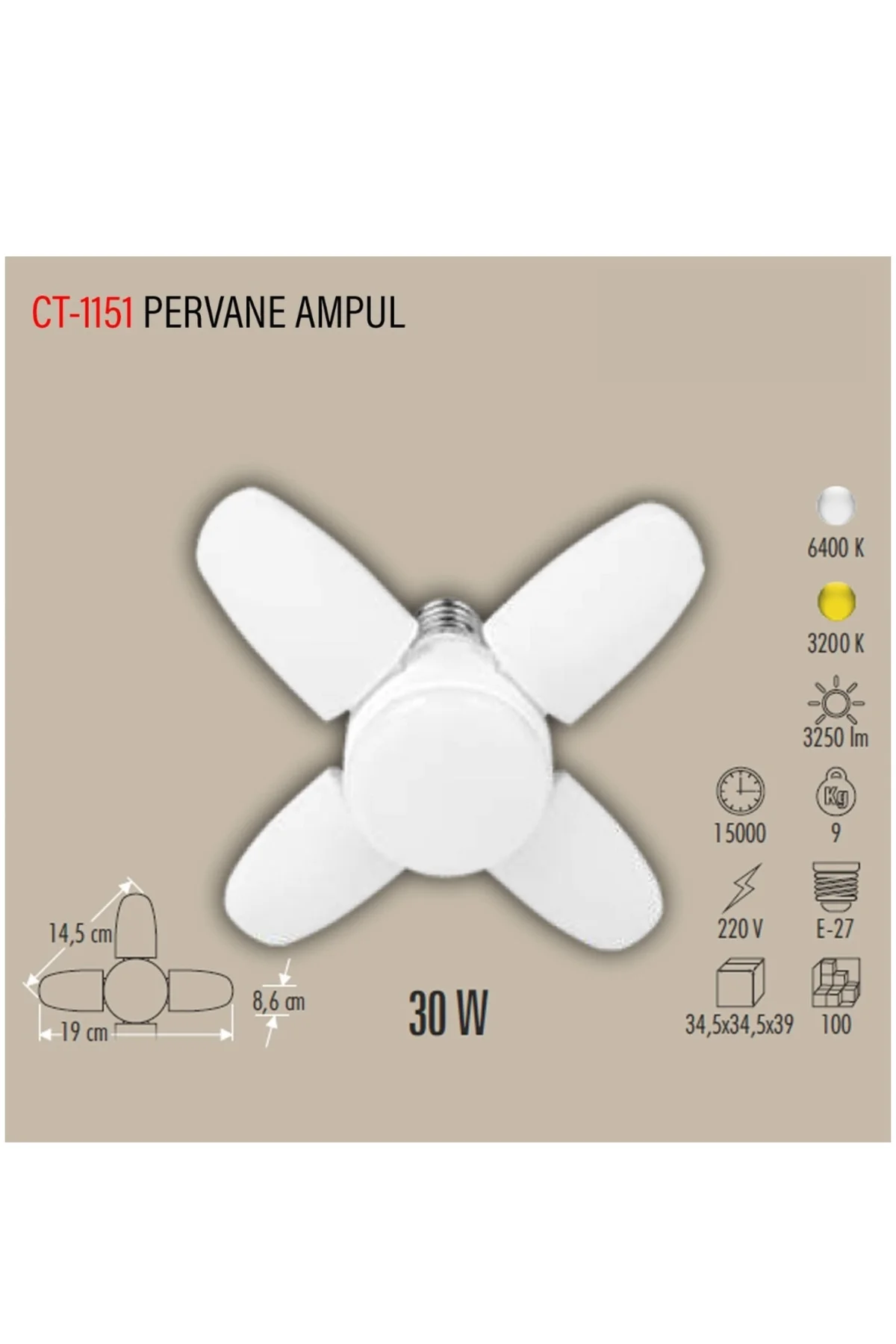 30W PERVANE AMPUL ( BEYAZ) - Görsel 3