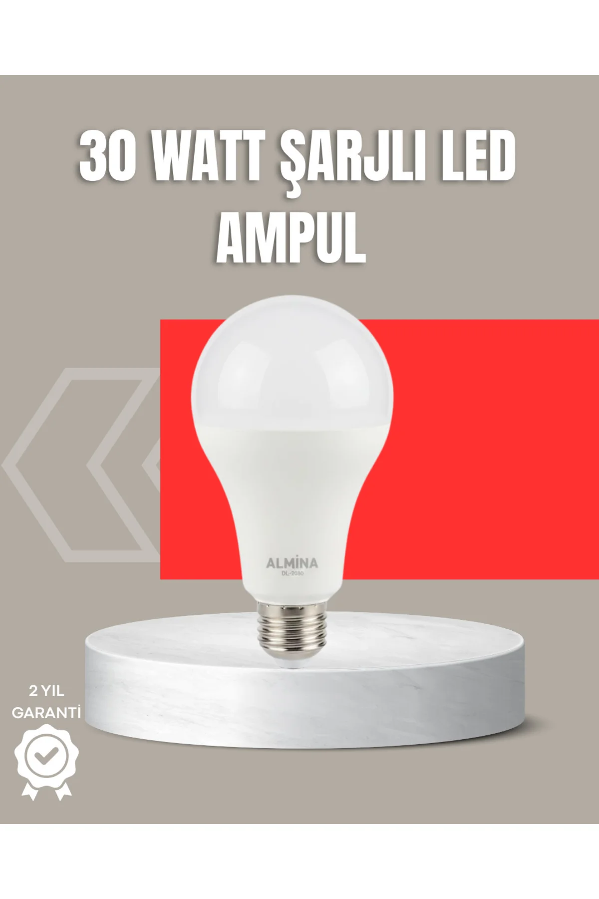 30W Şarjlı Led Ampul E27 Duy %80 Enerji Tasarruflu Soğuk Beyaz