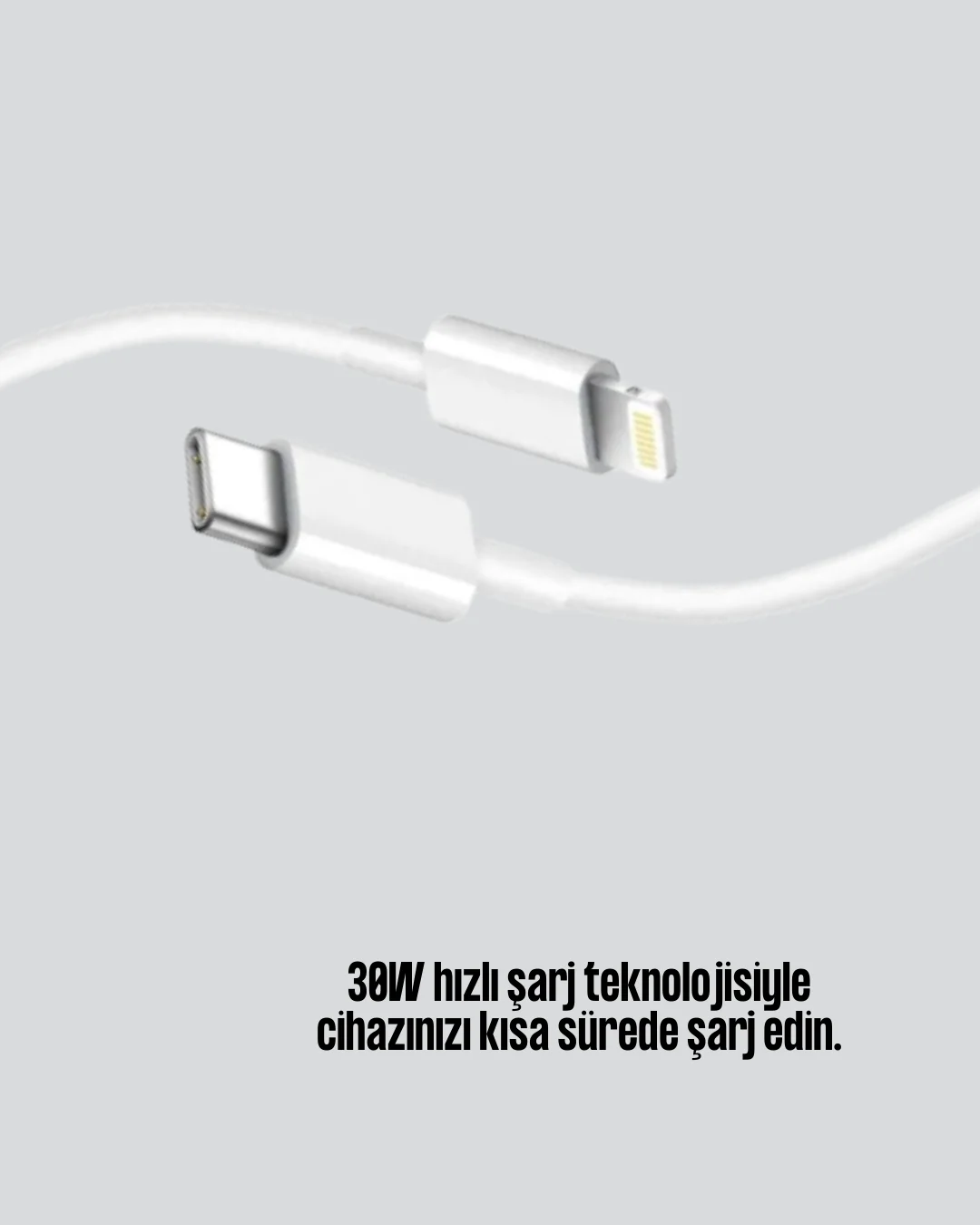 30W Type-C Lightning Hızlı Şarj Kablosu 1.2m iPhone Uyumlu