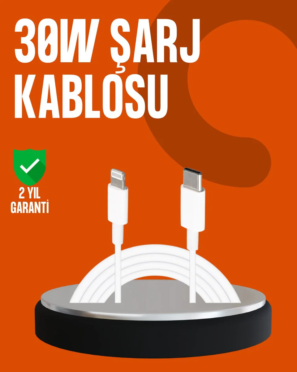 30W Type-C Lightning Hızlı Şarj Kablosu 1.2m - iPhone, iPad, AirPods Uyumlu