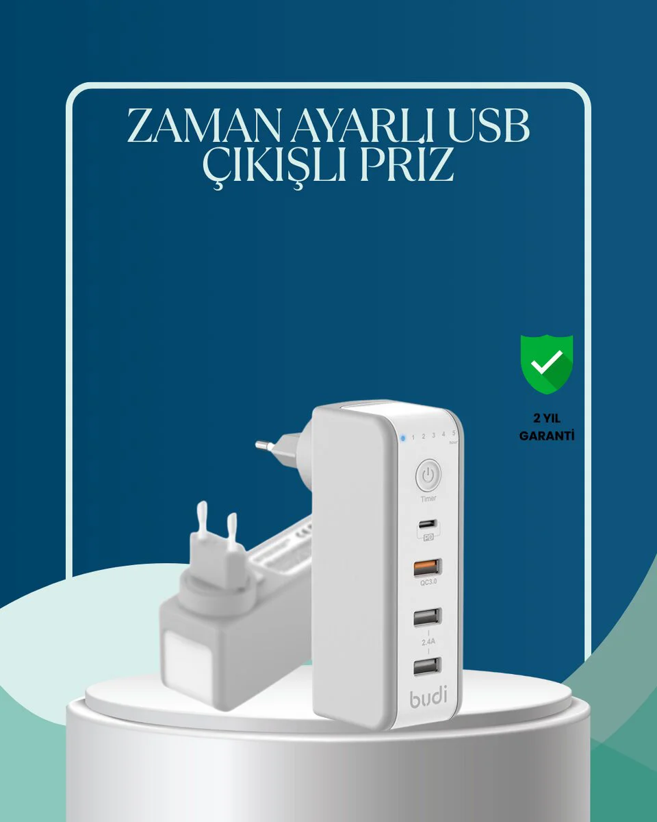 30W Type C Şarj Cihazı Zamanlayıcılı Çok Portlu Tasarım - QC 3.0 Destekli Akıllı Şarj Ünitesi