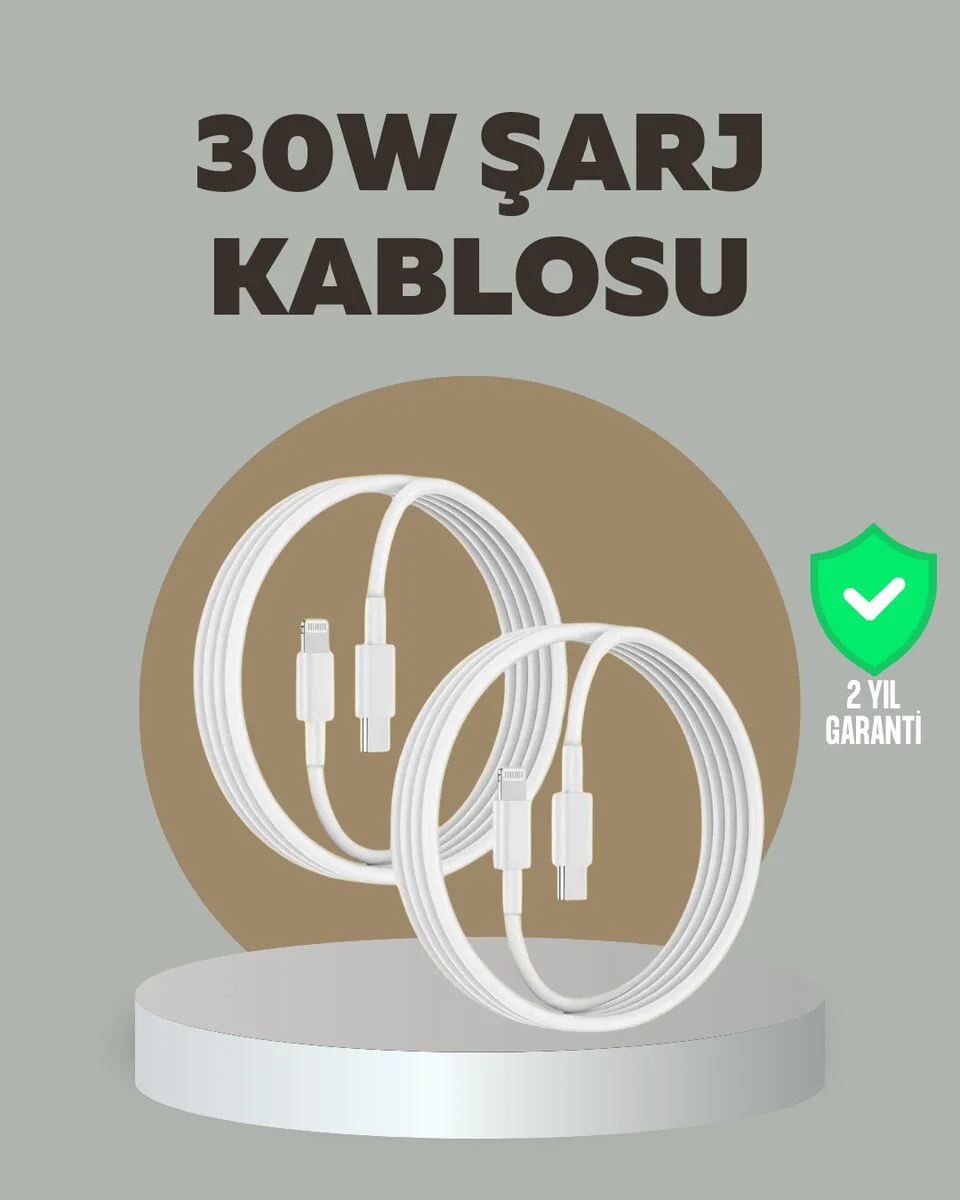 30W Type-C to Lightning Kablo - iPhone iPad AirPods Uyumlu Hızlı Şarj ve Dayanıklı Çözüm
