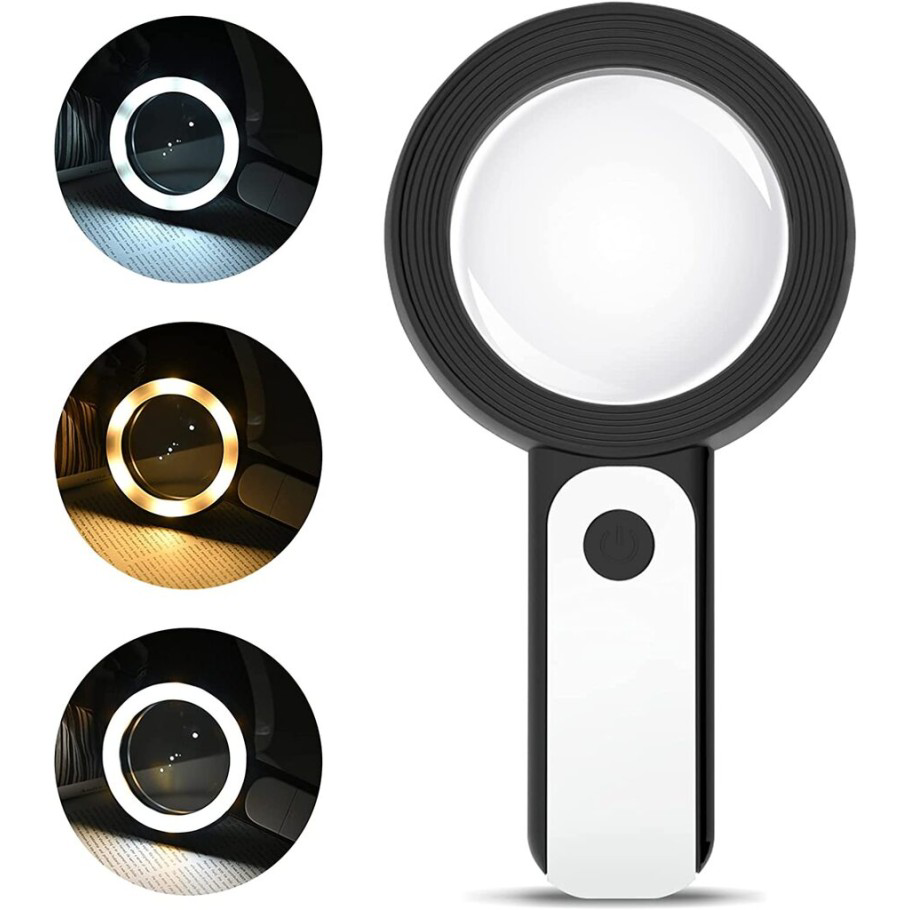 30X -12Işıklı Büyüteç Taşınabilir Çıft Katmanlı Optik Cam Okuma B