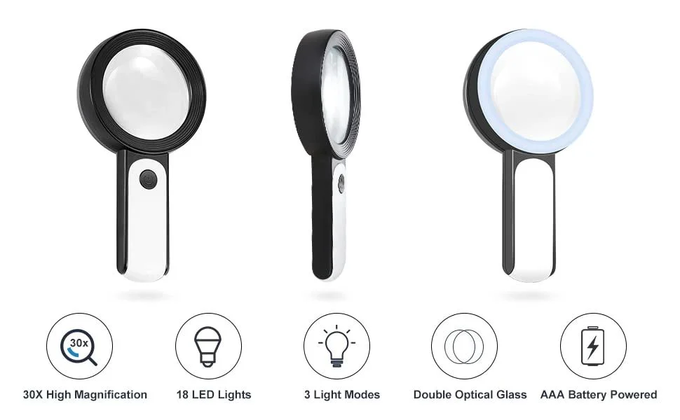 30x Büyüteç 18 LED Işıklı Çift Katmanlı Optik Cam Taşınabilir Okuma Büyüteci Fiyatı, Yorumları ve Özellikleri