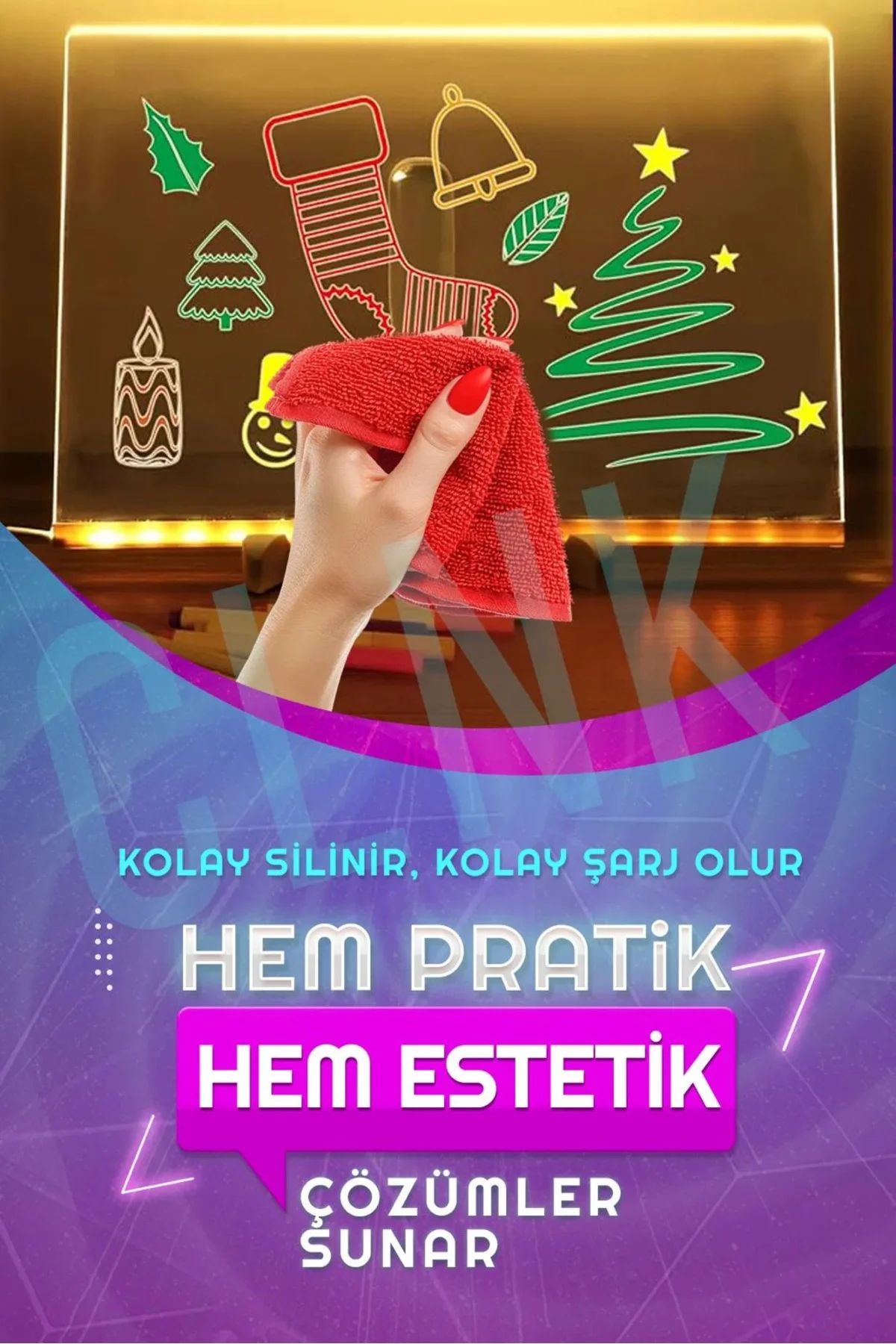 30x20 Led Işıklı Yazı Çizim Tahtası Silinebilir Usb Led Eğitici Ç