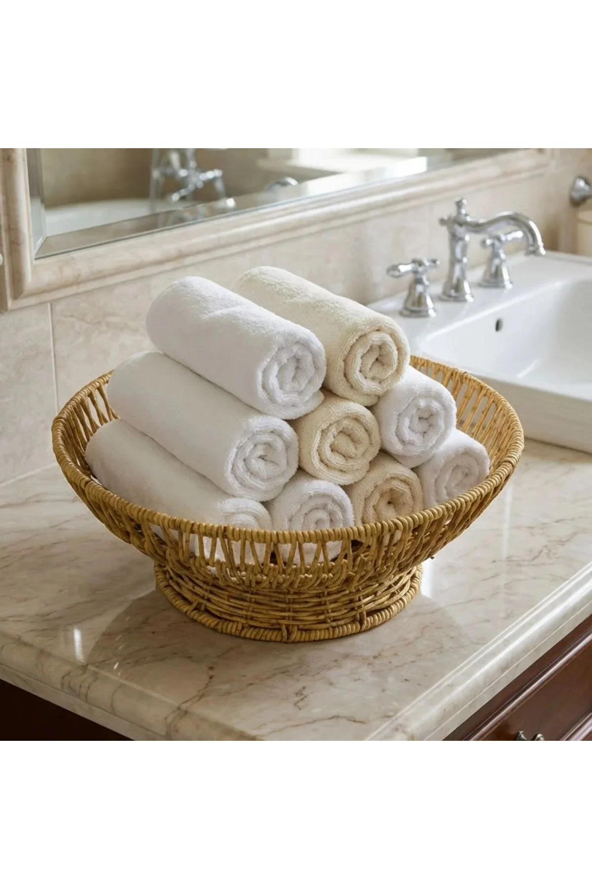 31 cm Plastik Rattan Servis Çanağı – Doğal Hasır Görünümlü Dekoratif Meyve, Ekmek ve Sunum Kasesi