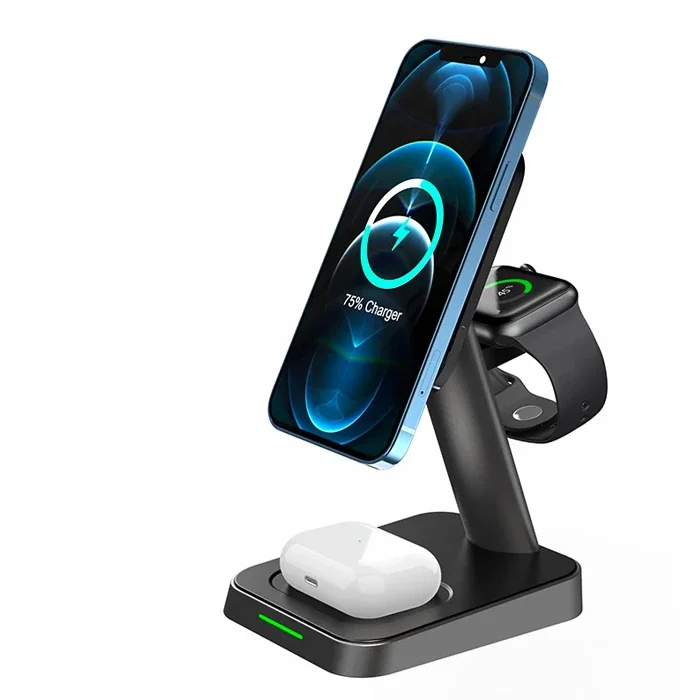 3‗1 Manyetik Katlanabilir Kablosuz Şarj Standı 15W - iPhone iWatch AirPods Aynı Anda Hızlı Şarj