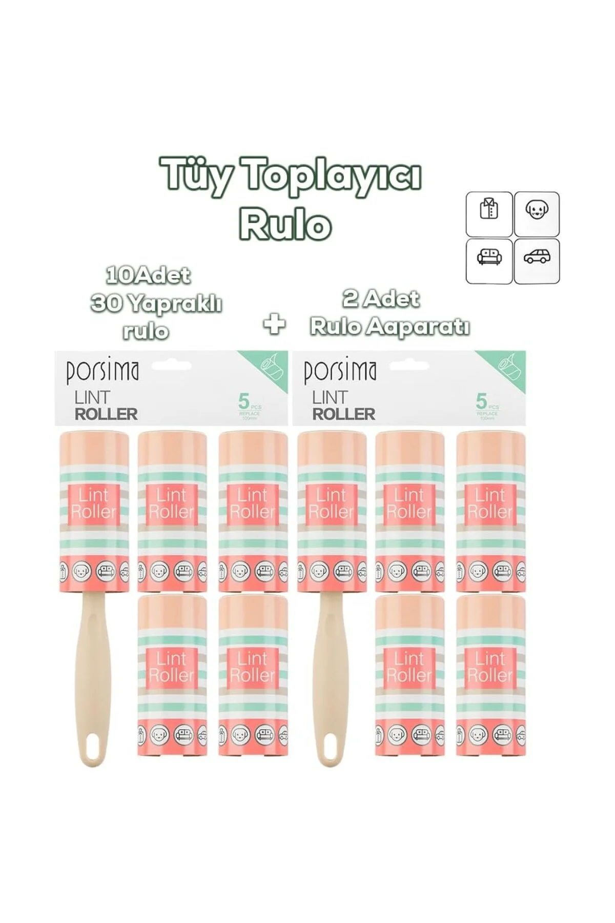 3104 Kedi Köpek Tüy Toplayıcı Rulo + 10 Adet Rulo + 2 Adet Tutma 