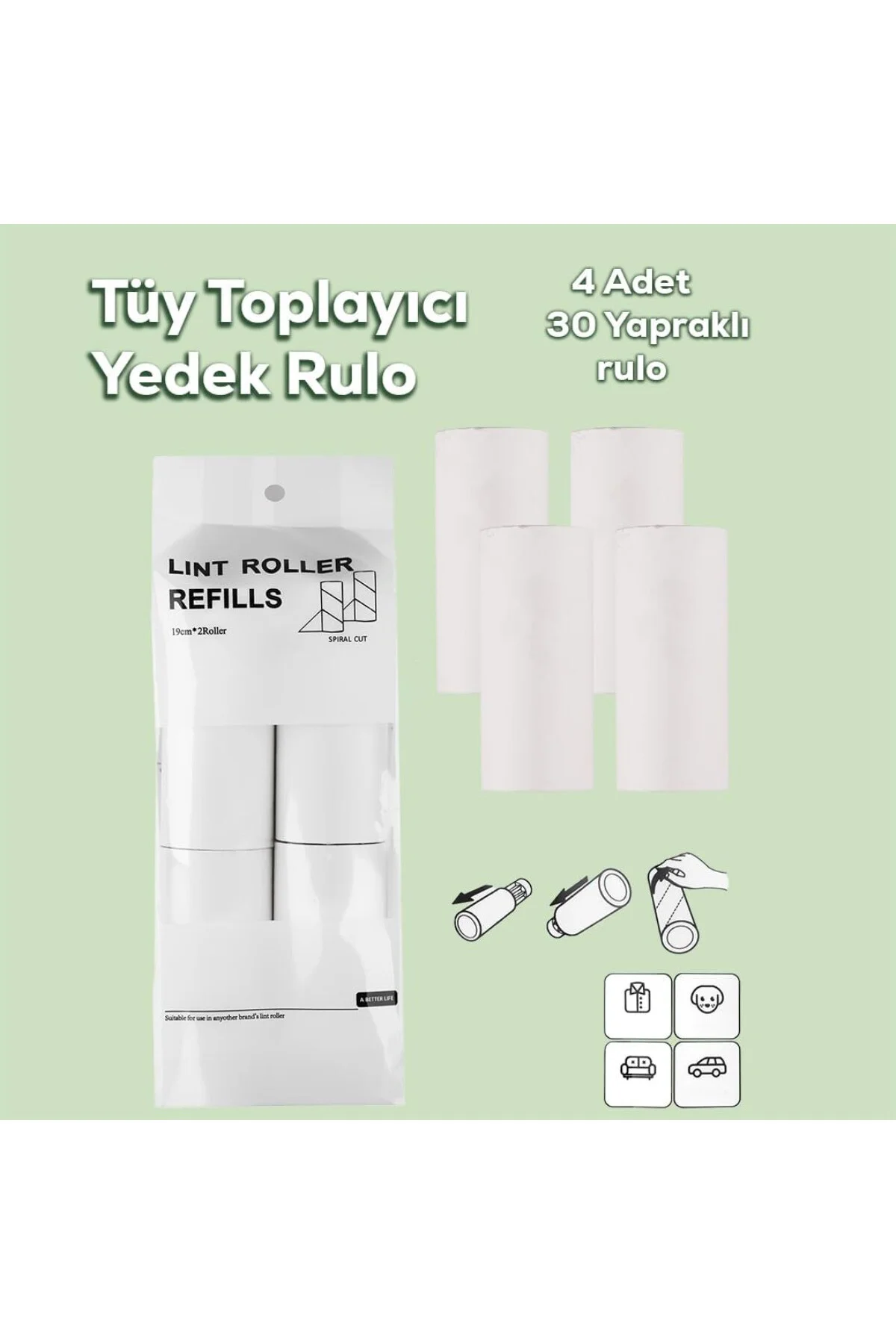 3108 Kedi Köpek Tüy Toplayıcı Yedek Rulo 4 Adet