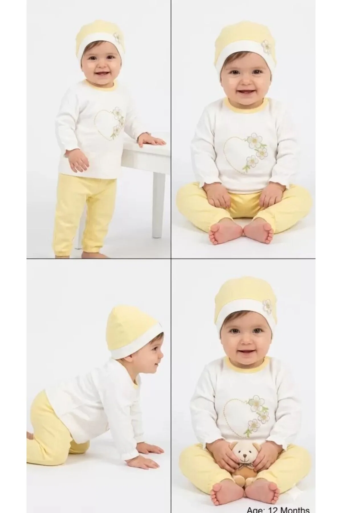 3/12 Ay Şapkalı Pamuk Bebek Takımı