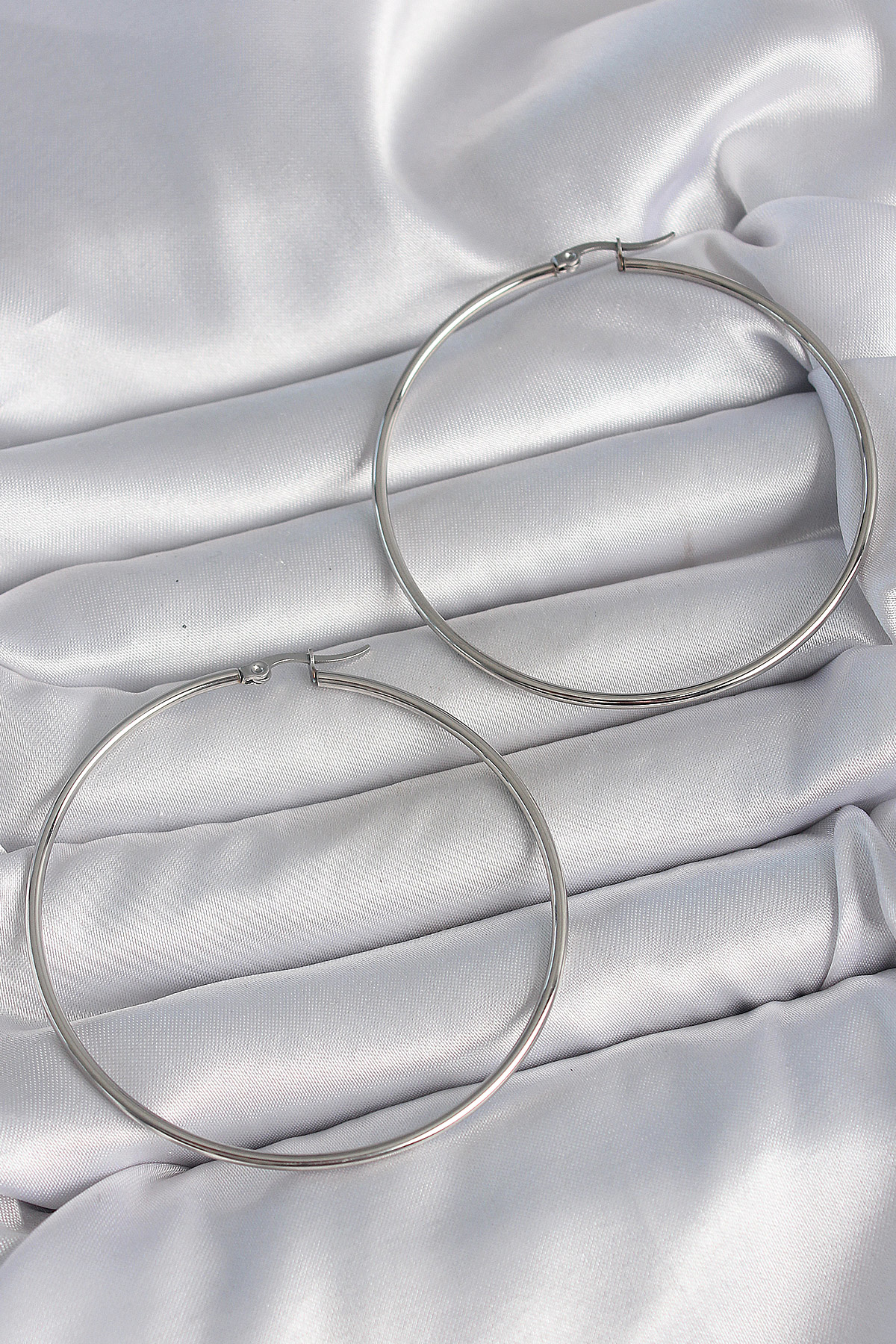 316 Çelik Gümüş Renk 63 mm Halka Model Kadın Küpe - TJ-BKP10518