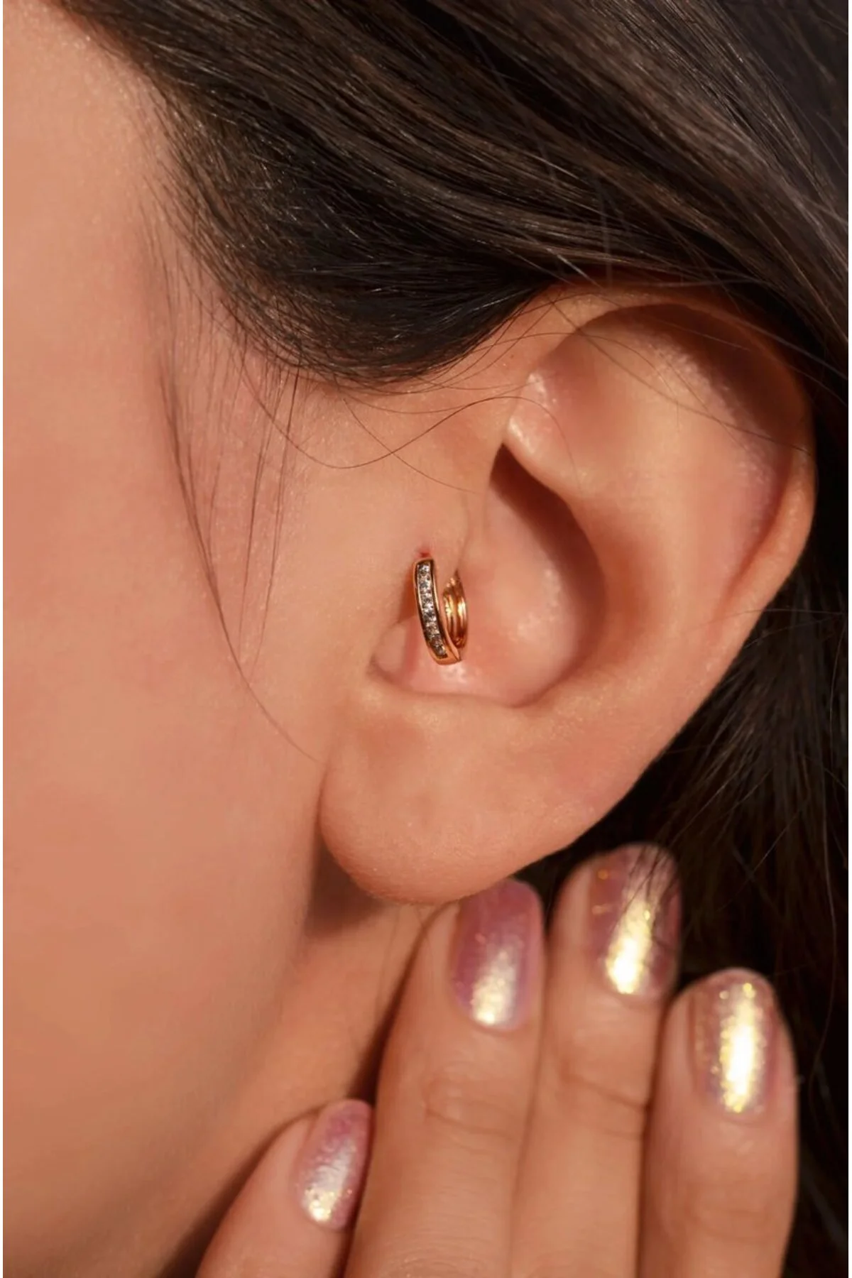 316 Çelik Taşlı Sarı Tragus Küpe
