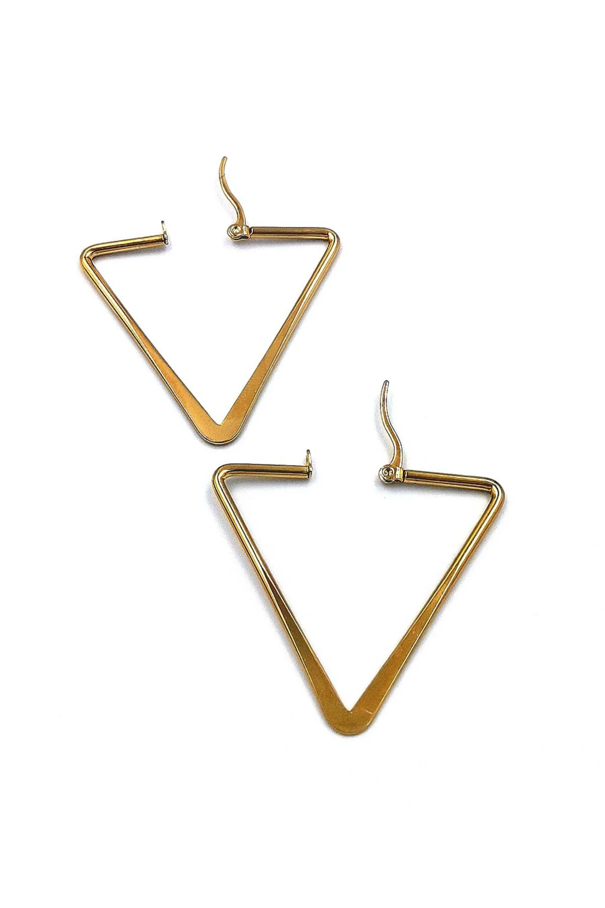 316 L Çelik Gold Renk Üçgen Figürlü Küpe Çap 4 cm