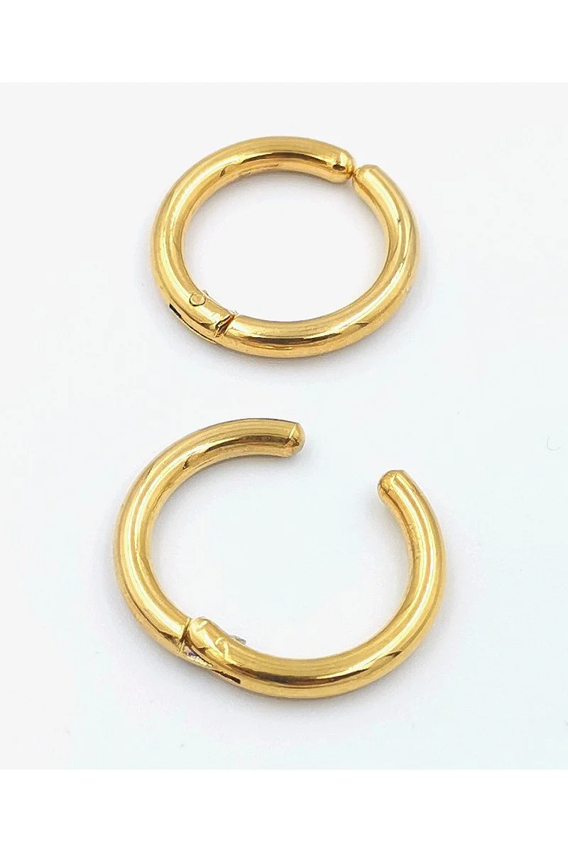 316 L Çelik Gold Renk  Halka  Küpe Çap 1,5 cm Sıkıştırmalı Delik