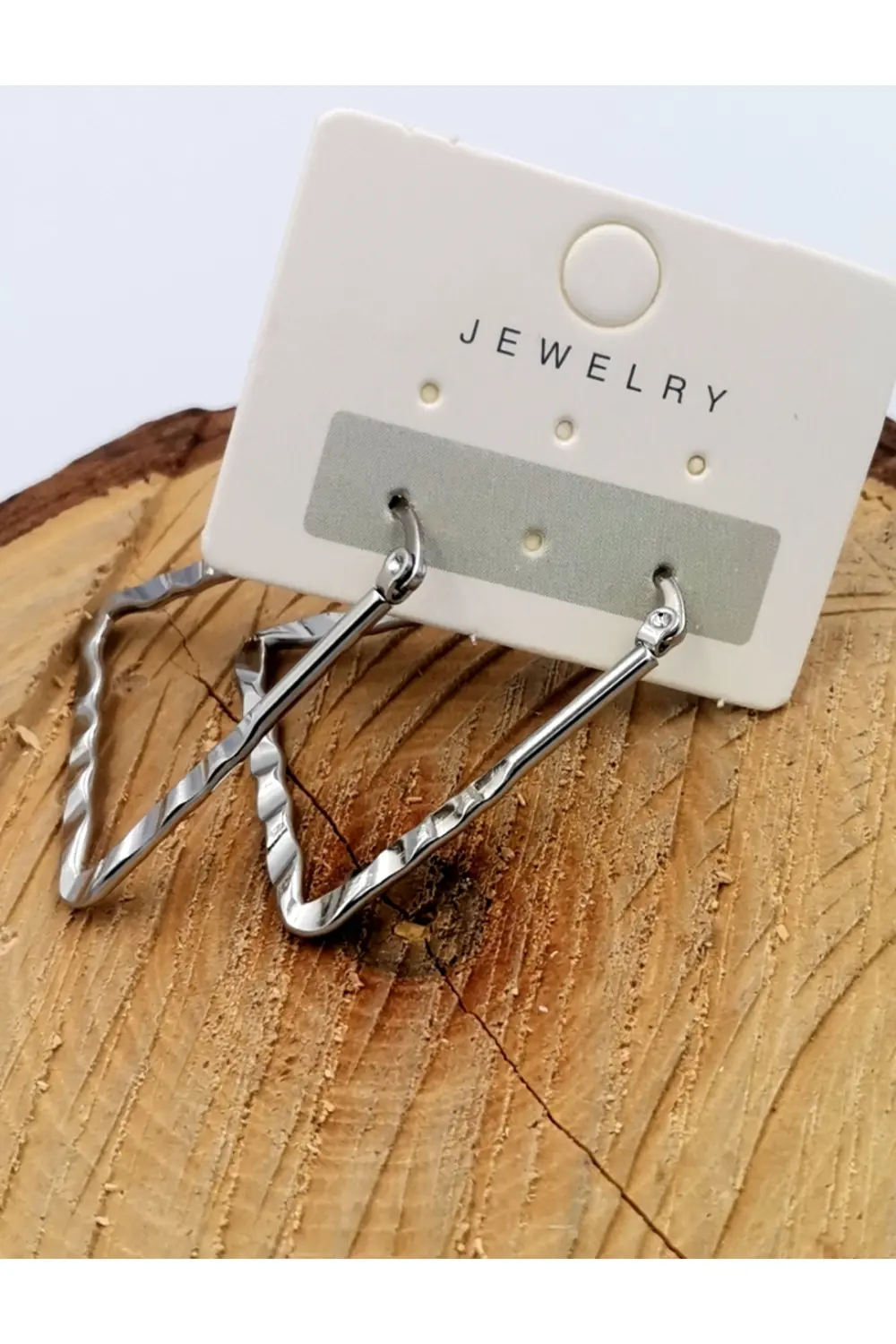 316 L Çelik Gümüş Renk  Üçgen Figürlü  Küpe Çap 3 x 2,5 cm