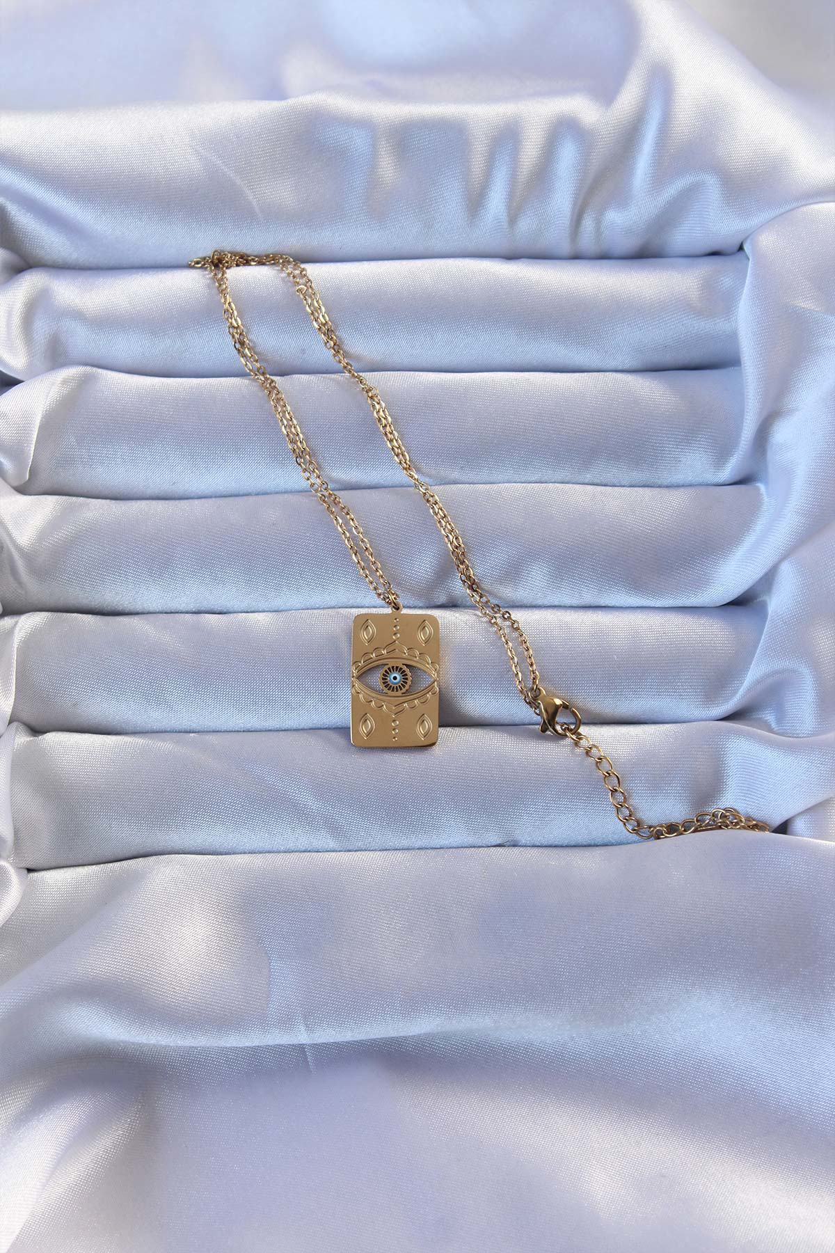 316L Altın Renk İşlemeli Nazarlı Vintage Kolye SL8788