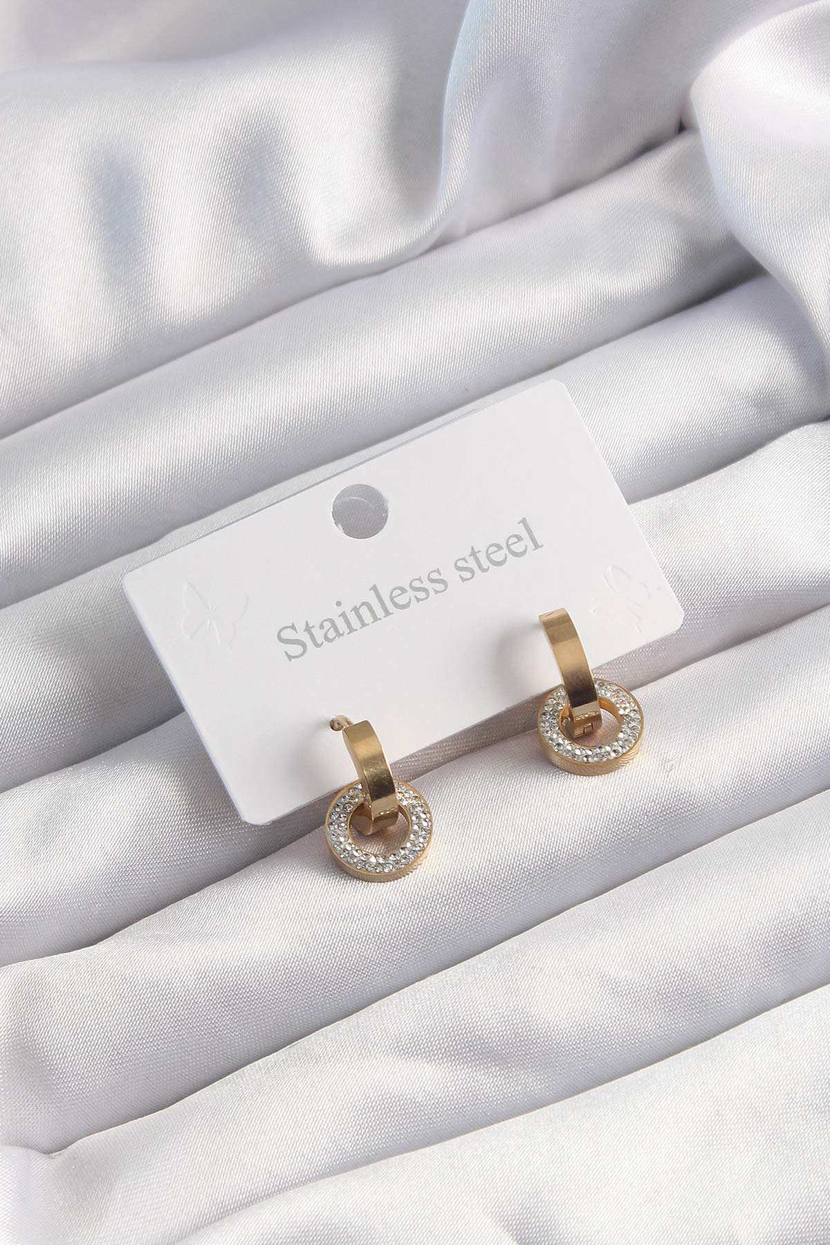 Stillove 316L Çelik Altın Renk Zirkon Taşlı Halka Model Küpe Sl8830