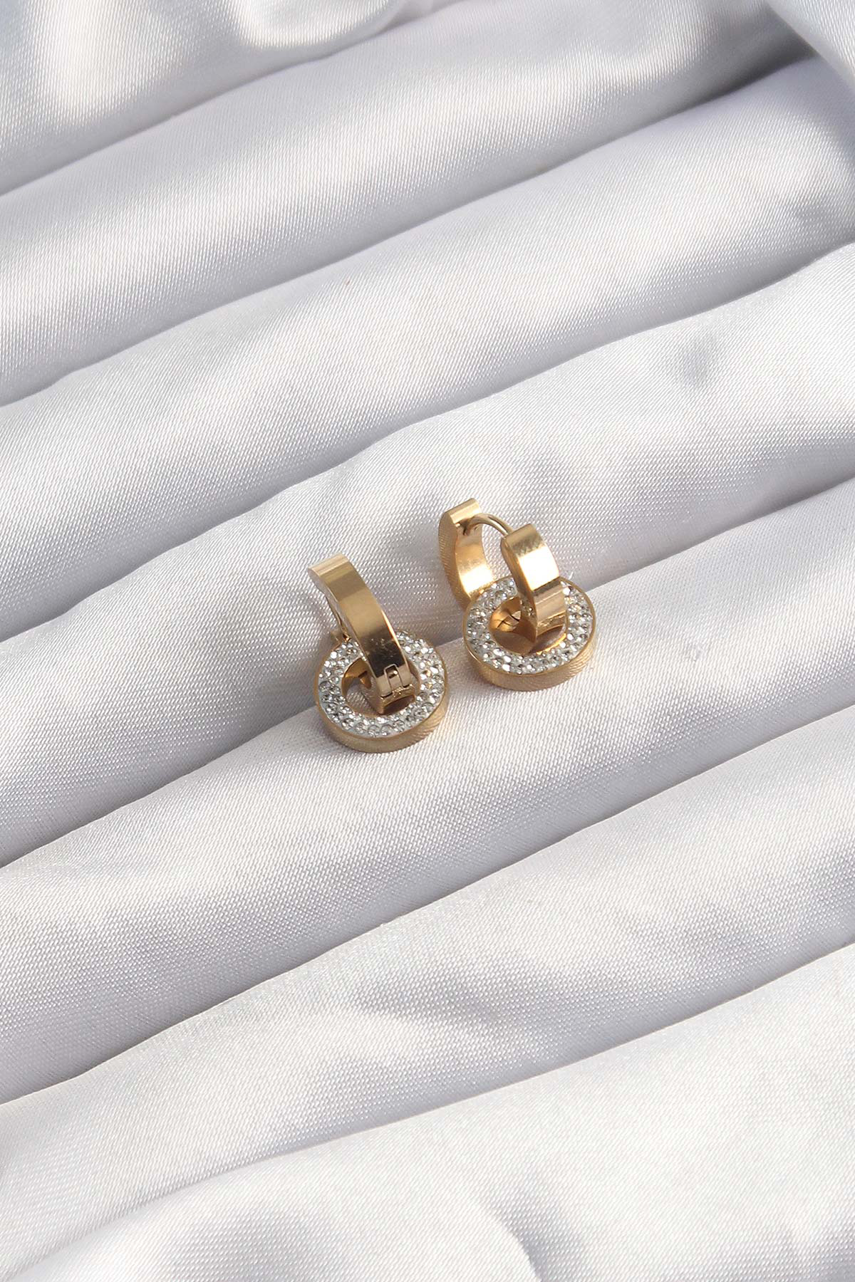 Stillove 316L Çelik Altın Renk Zirkon Taşlı Halka Model Küpe Sl8830