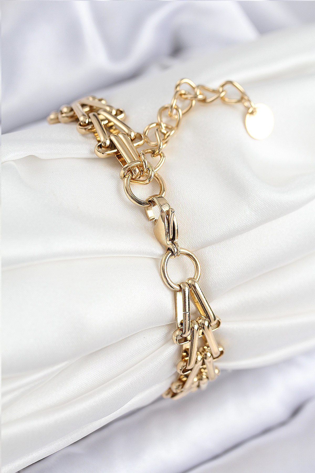 316L Çelik Ataç Zincir Model Gold Renk Kadın Bileklik - TJ-BB7849