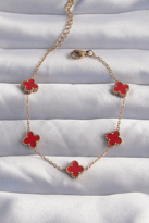 Stillove 316L Çelik Baby Boy Gold Renk Kırmızı Mineli Yonca Bileklik