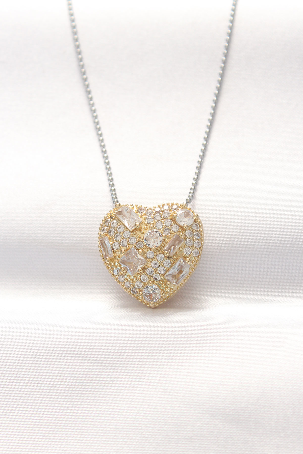 316L Çelik Çift Renk Zirkon Taşlı Kalp Kolye - TJ-BKO8521