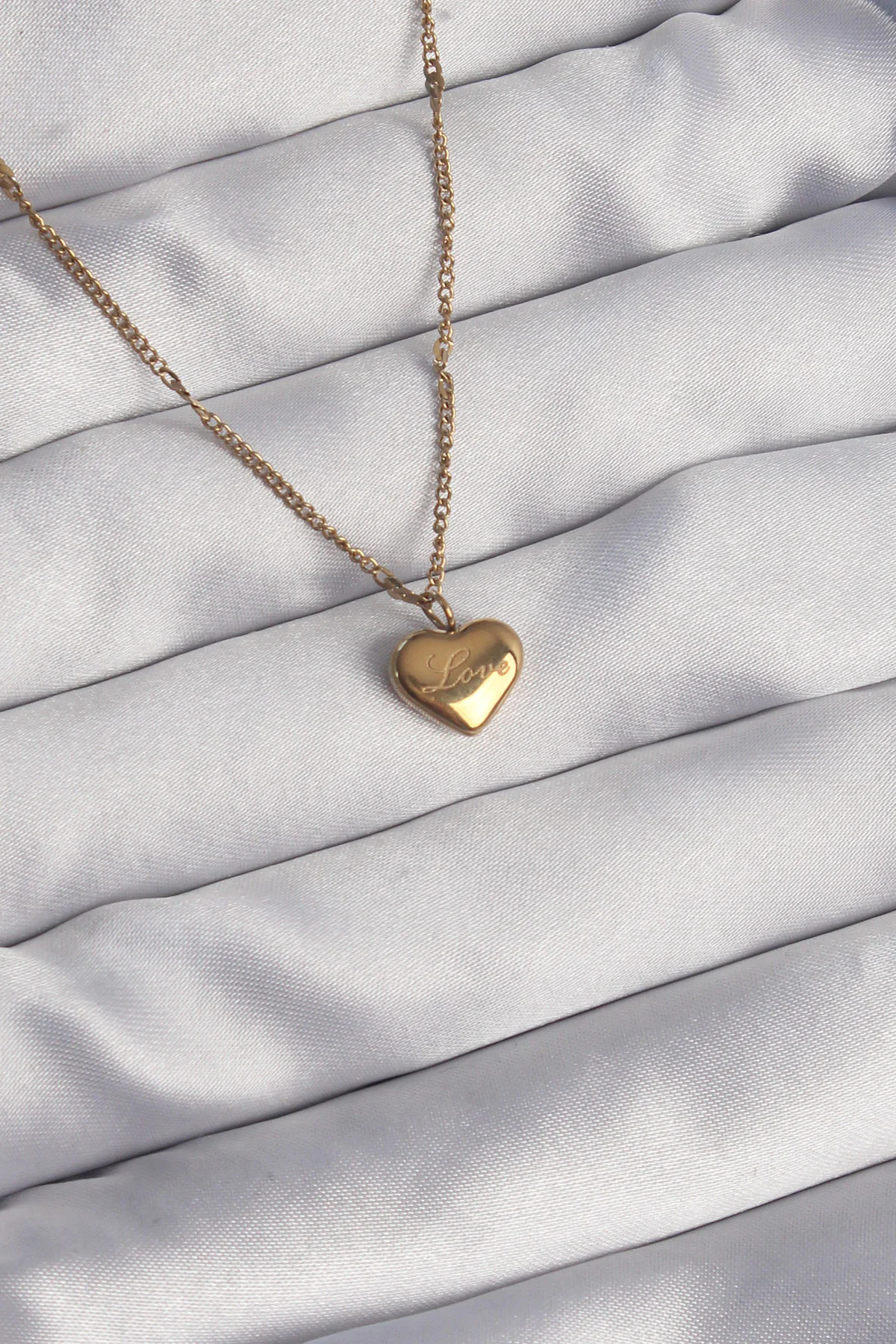 316L Çelik Gold Kalp Kolye 5886 - Paslanmaz Sevgi Takıları ve Love Hediyesi