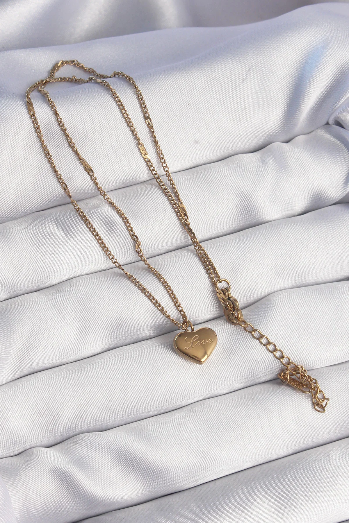 316L Çelik Gold Kalp Kolye 5886 - Paslanmaz Sevgi Takıları ve Love Hediyesi