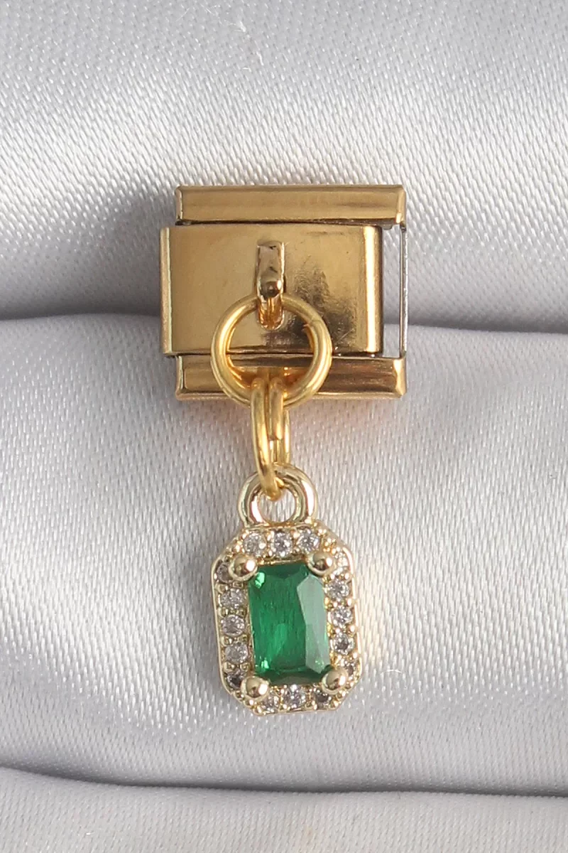 316L Çelik Gold Renk Sallantı Kare Yeşil Zirkon Taşlı Nomination 