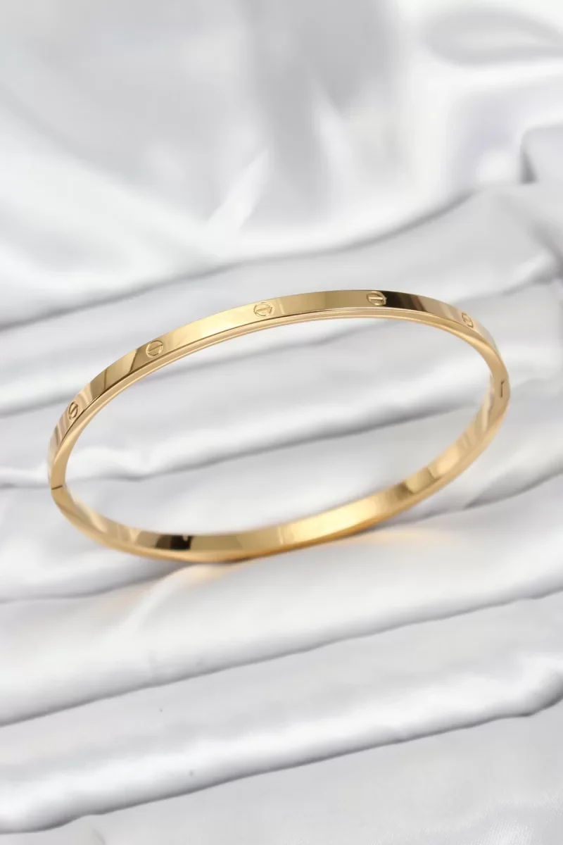 316L Çelik Gold Renk 65 mm İnce Kadın Kelepçe Bileklik - Lisinya