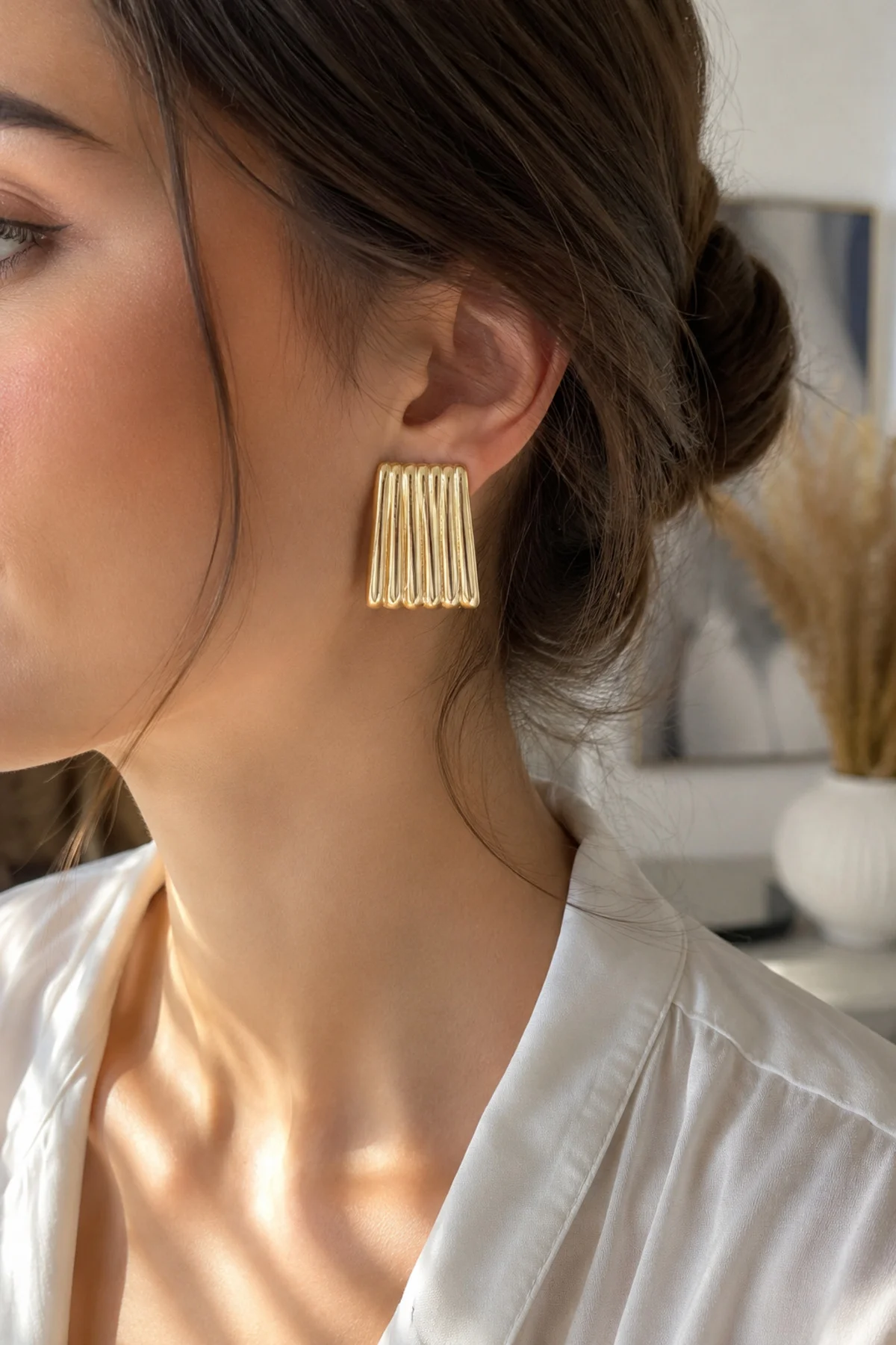 316L Çelik Gold Renk Çizgili Plaka Model Kadın Küpe 316L Çelik Gold Renk Çizgili Plaka Model Kadın Küpe