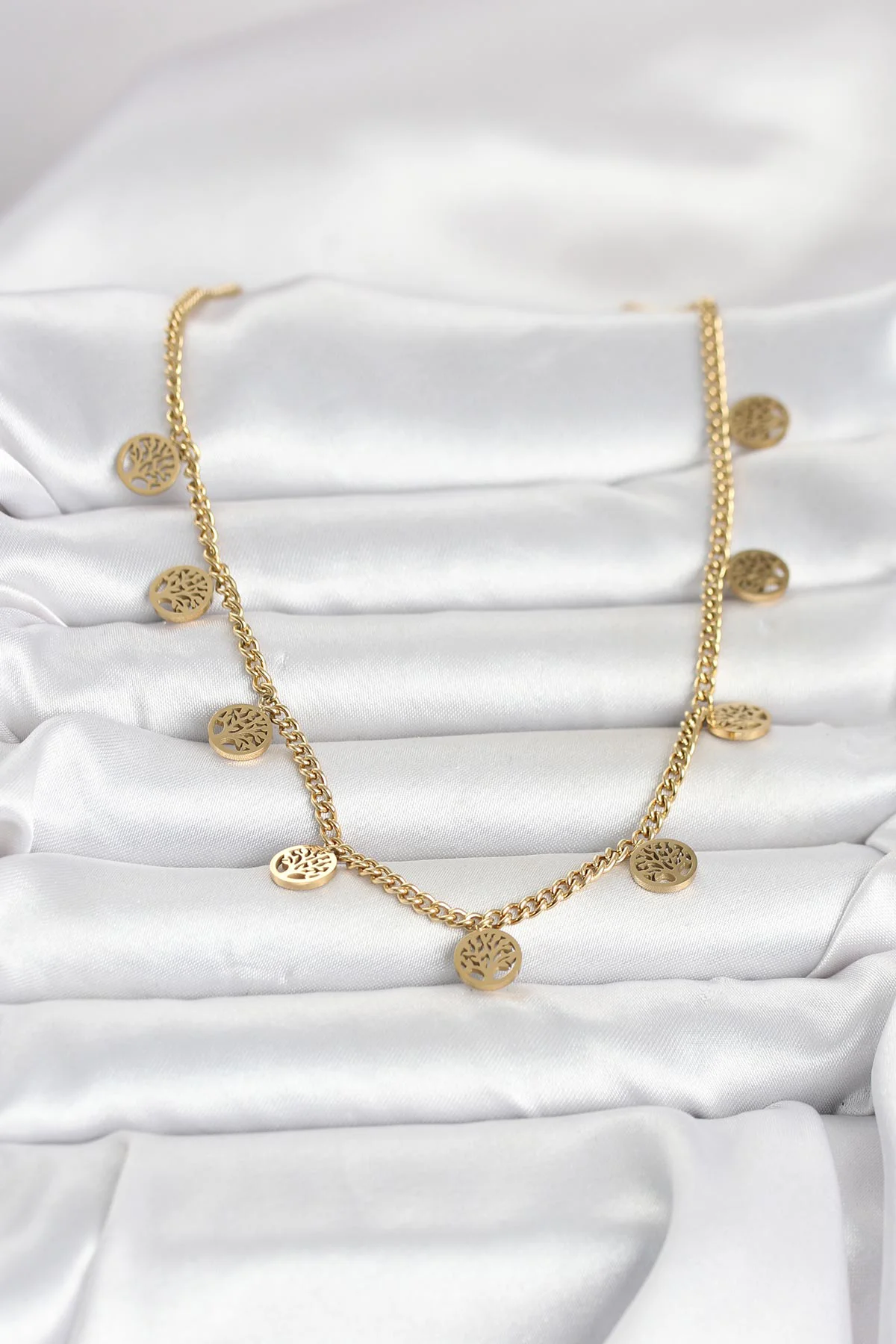 316L Çelik Gold Renk Yaşam Ağacı Model Kadın Kolye - TJ-BKO11045