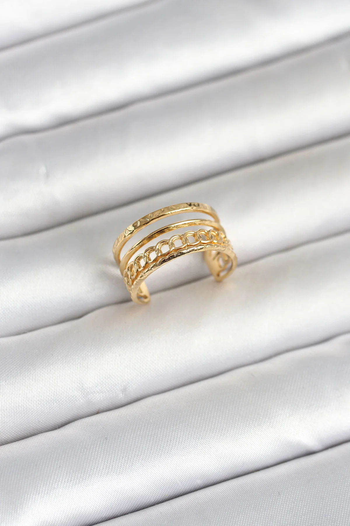 316L Çelik Gold Renk Zincirli Vintage Model Kadın Yüzük - TJ-BYK4170