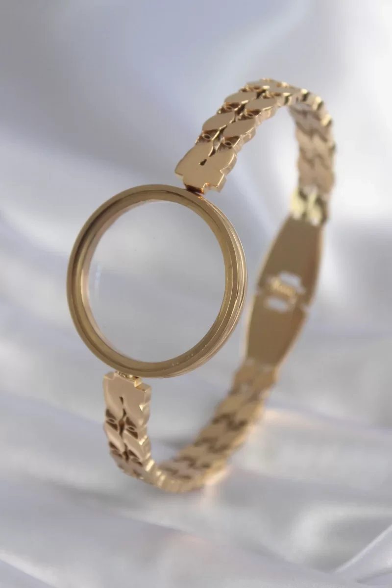 316L Çelik Gold Renk Arpa İşleme Açılabilir Fanus Model Kadın Kel