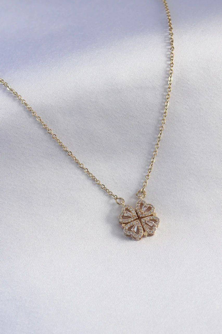 316l Çelik Gold Renk Açılır Zirkon Taşlı Yonca Model Kadın Kolye Tj-bko7290 Diğer