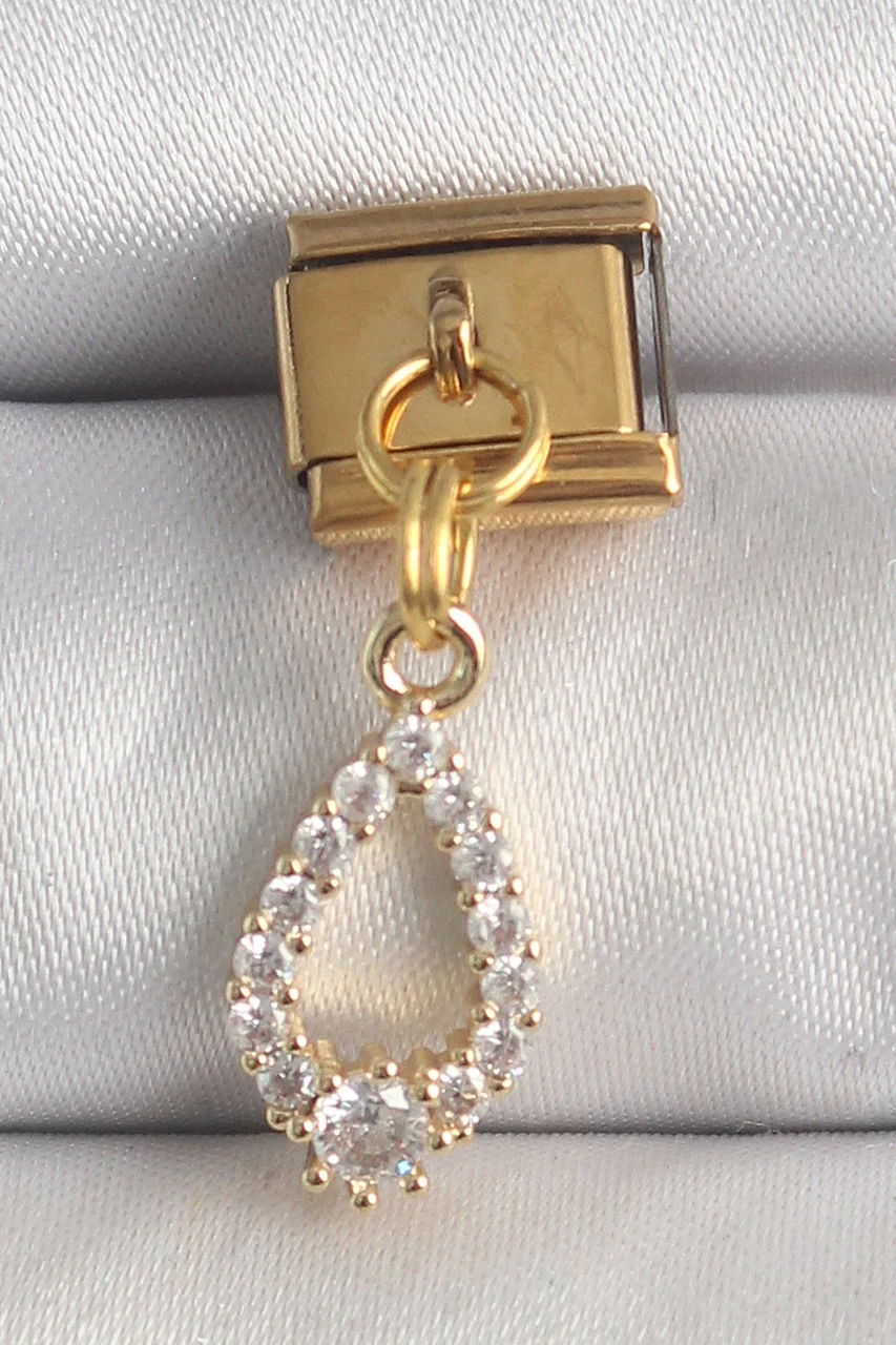316l Çelik Gold Renk Sallantı Zirkon Taşlı Damla Model Nomination Charm - Lisinya Diğer