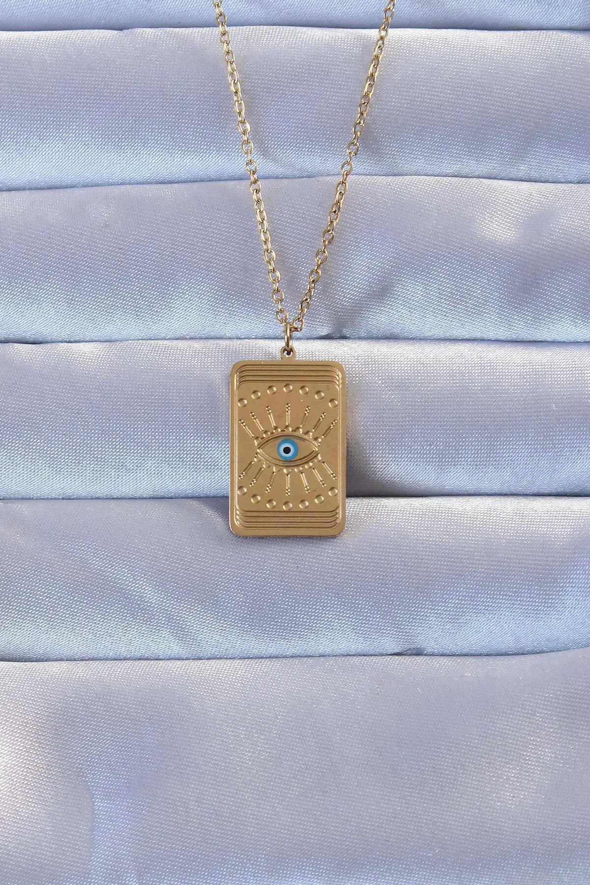 316L Çelik Gold Renk İşlemeli Nazarlı Göz Model Vintage Kolye 316L Çelik Gold Renk İşlemeli Nazarlı Göz Model Vintage Kolye