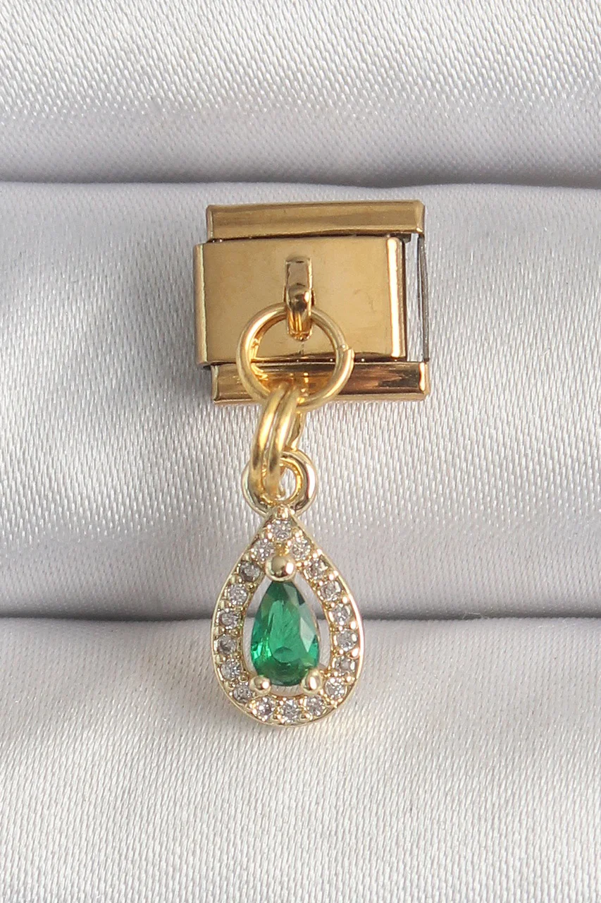 316l Çelik Gold Renk Sallantı Damla Yeşil Zirkon Taşlı Nomination Charm Tj-bc1349 Diğer