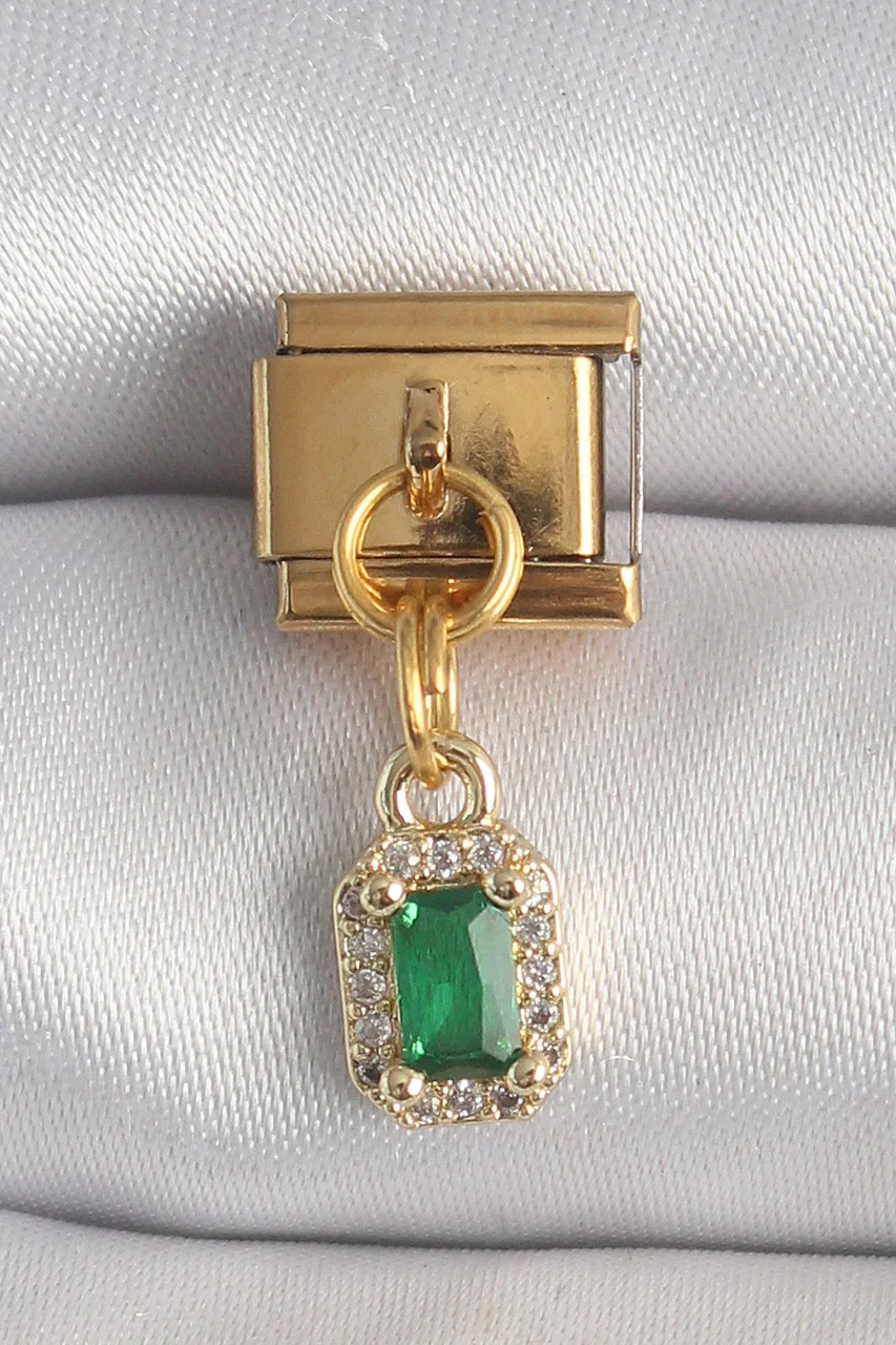 316l Çelik Gold Renk Sallantı Kare Yeşil Zirkon Taşlı Nomination Charm Tj-bc1352 Diğer